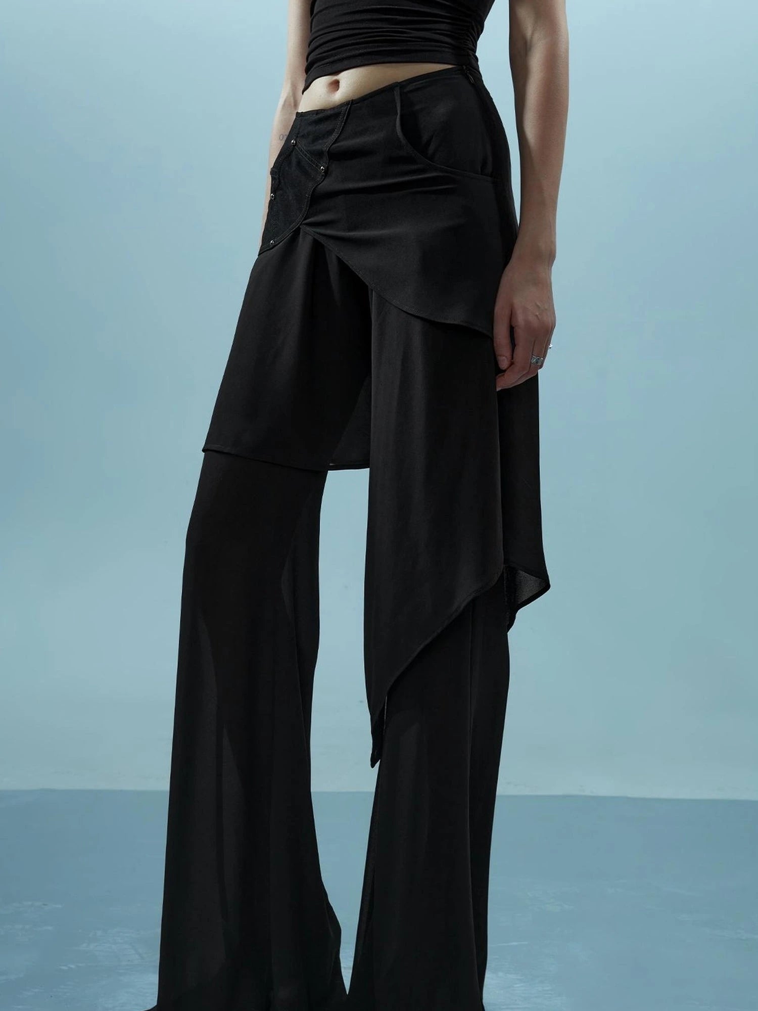 Ethereal Threads Asymmetric Chiffon Palazzo Pants