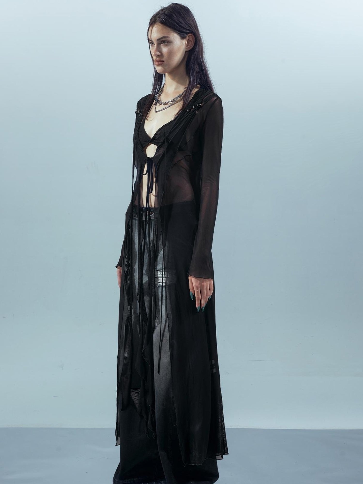 UpdateNN NORTH NODE Ethereal Threads Beaded Lace Up Mesh Knit