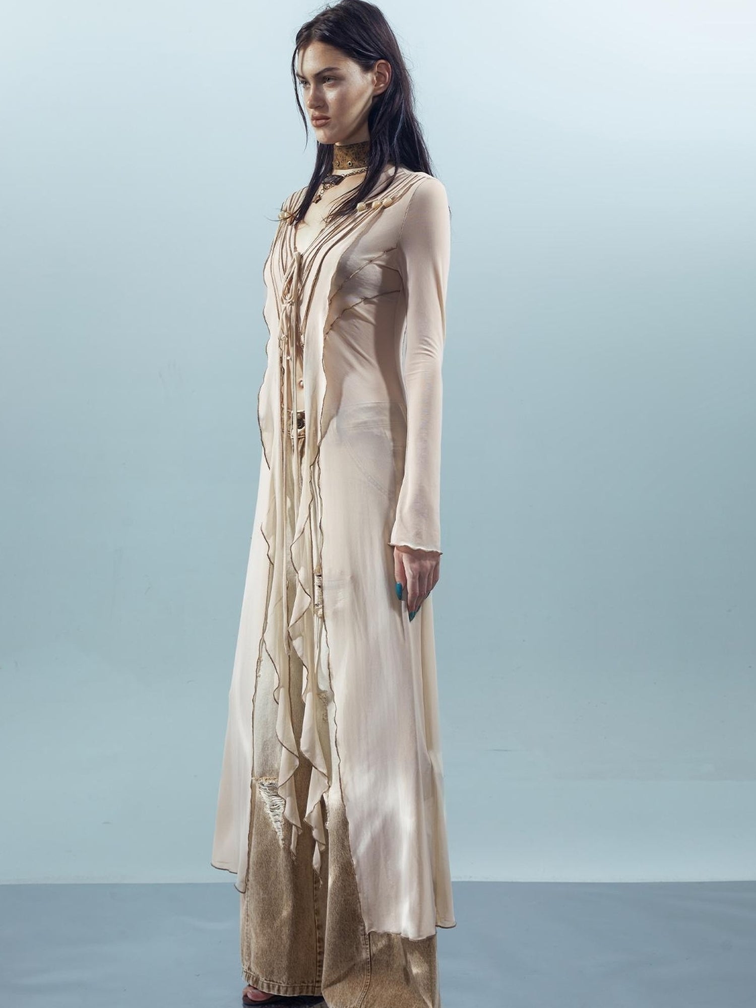 UpdateNN NORTH NODE Ethereal Threads Beaded Lace Up Mesh Knit