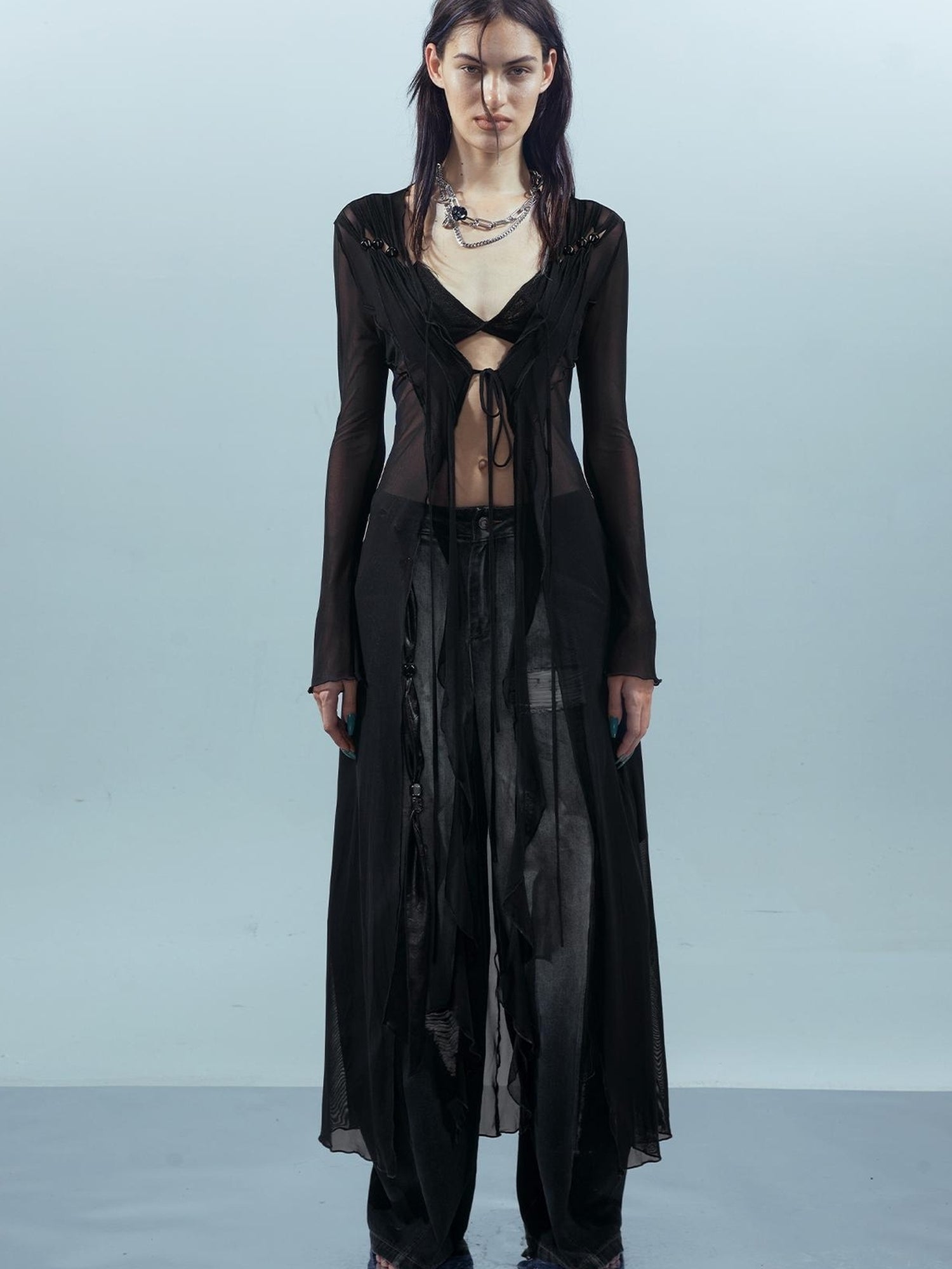 UpdateNN NORTH NODE Ethereal Threads Beaded Lace Up Mesh Knit