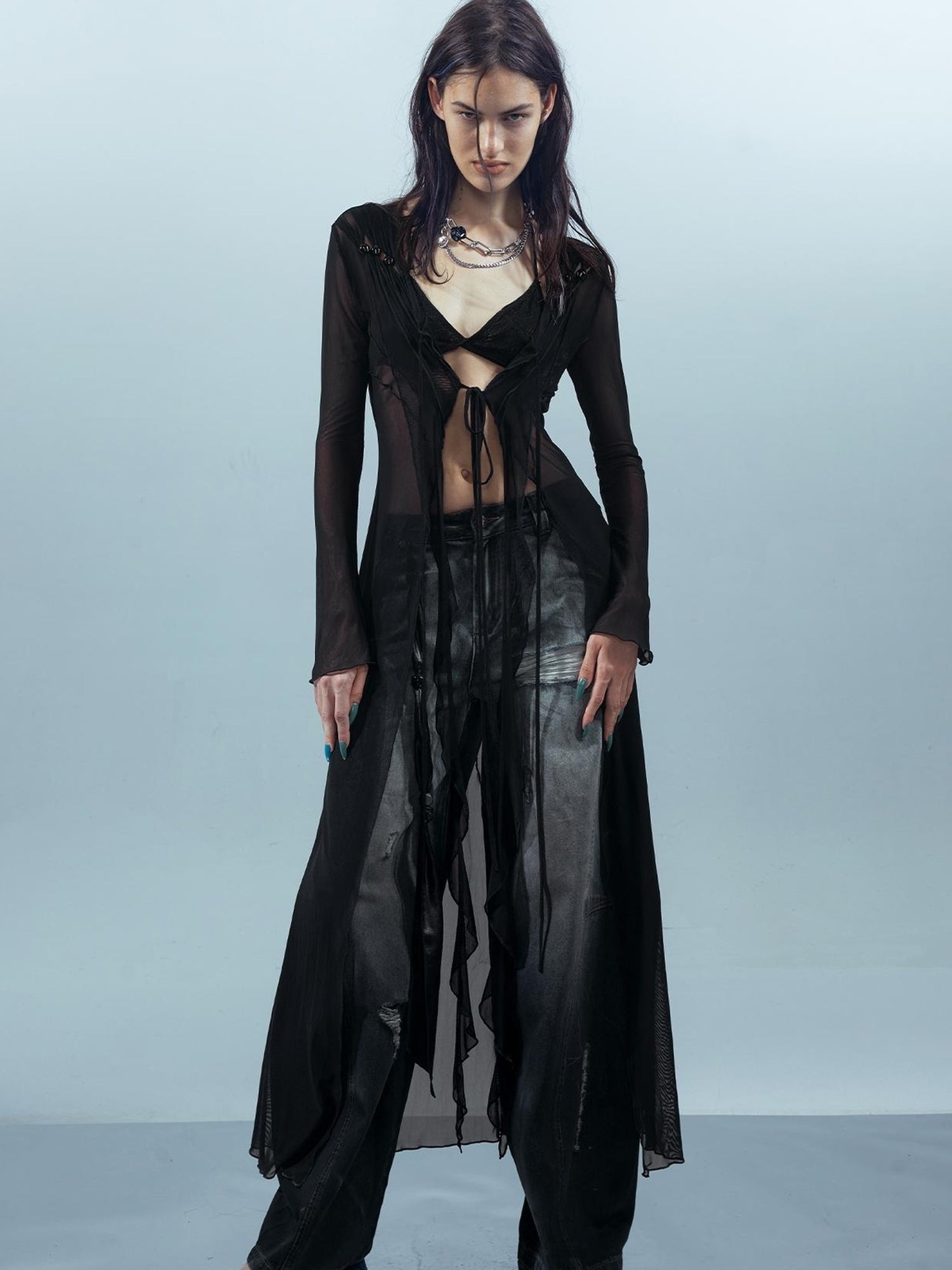 UpdateNN NORTH NODE Ethereal Threads Beaded Lace Up Mesh Knit