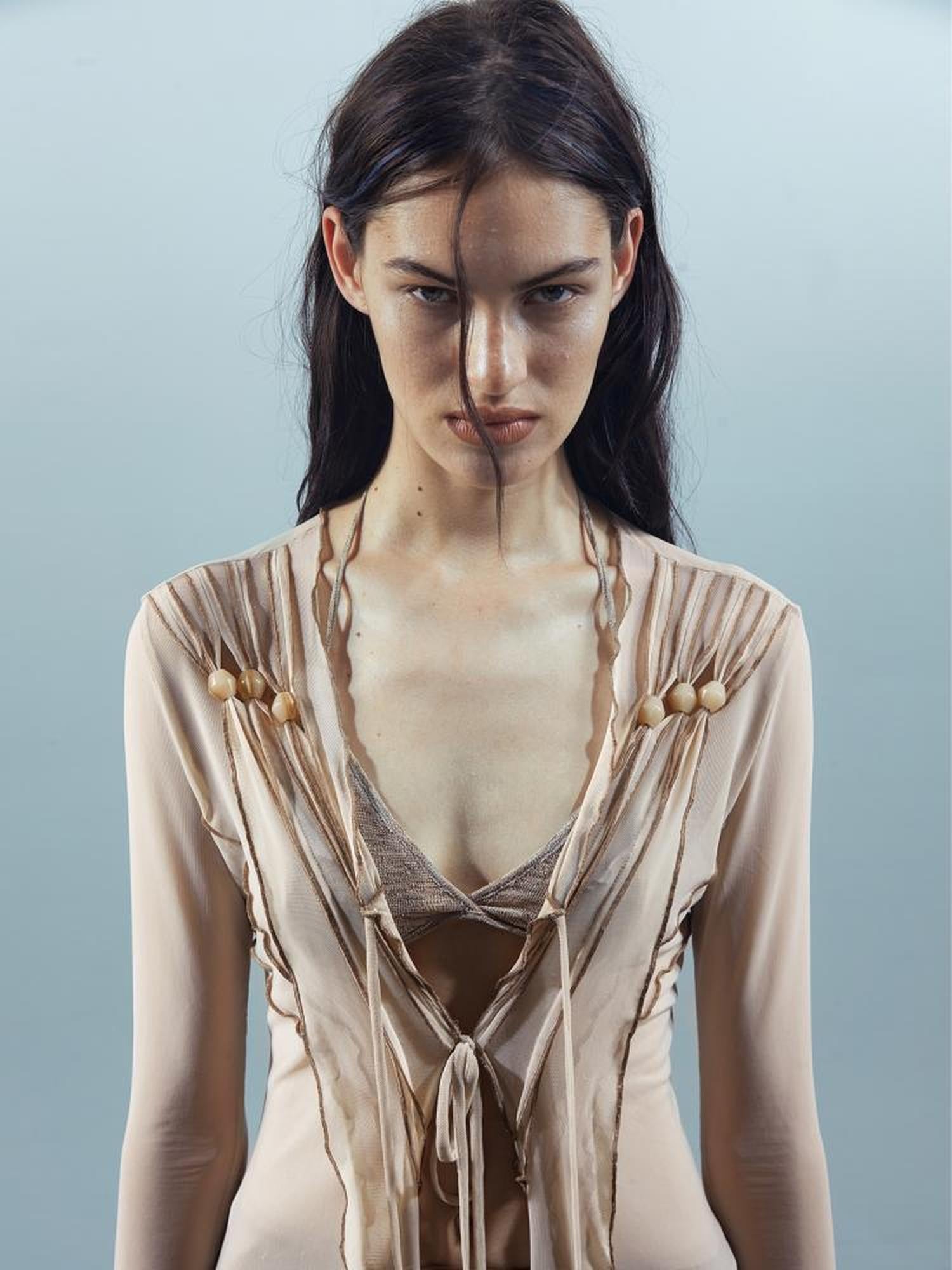 UpdateNN NORTH NODE Ethereal Threads Beaded Lace Up Mesh Knit