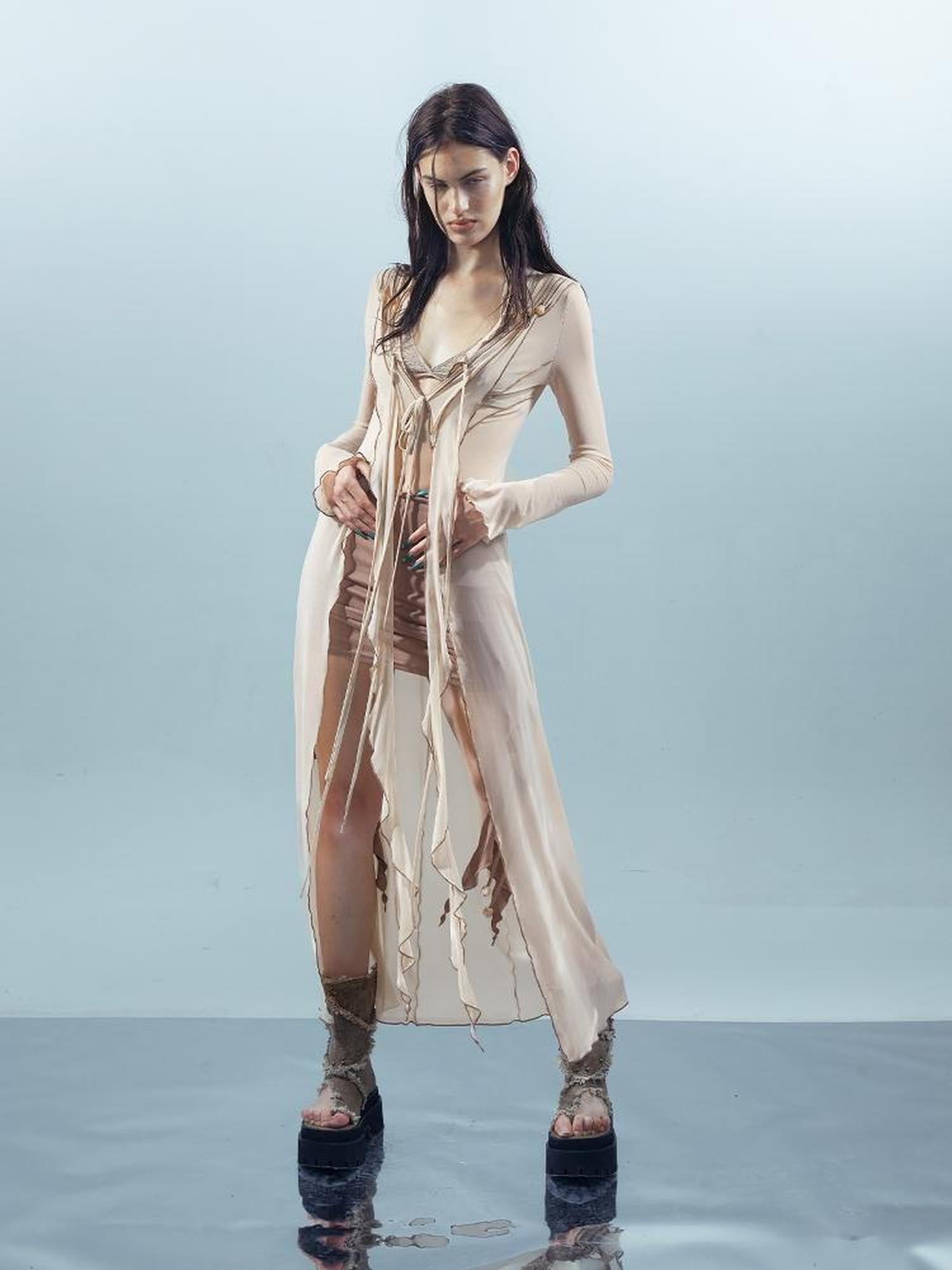 UpdateNN NORTH NODE Ethereal Threads Beaded Lace Up Mesh Knit