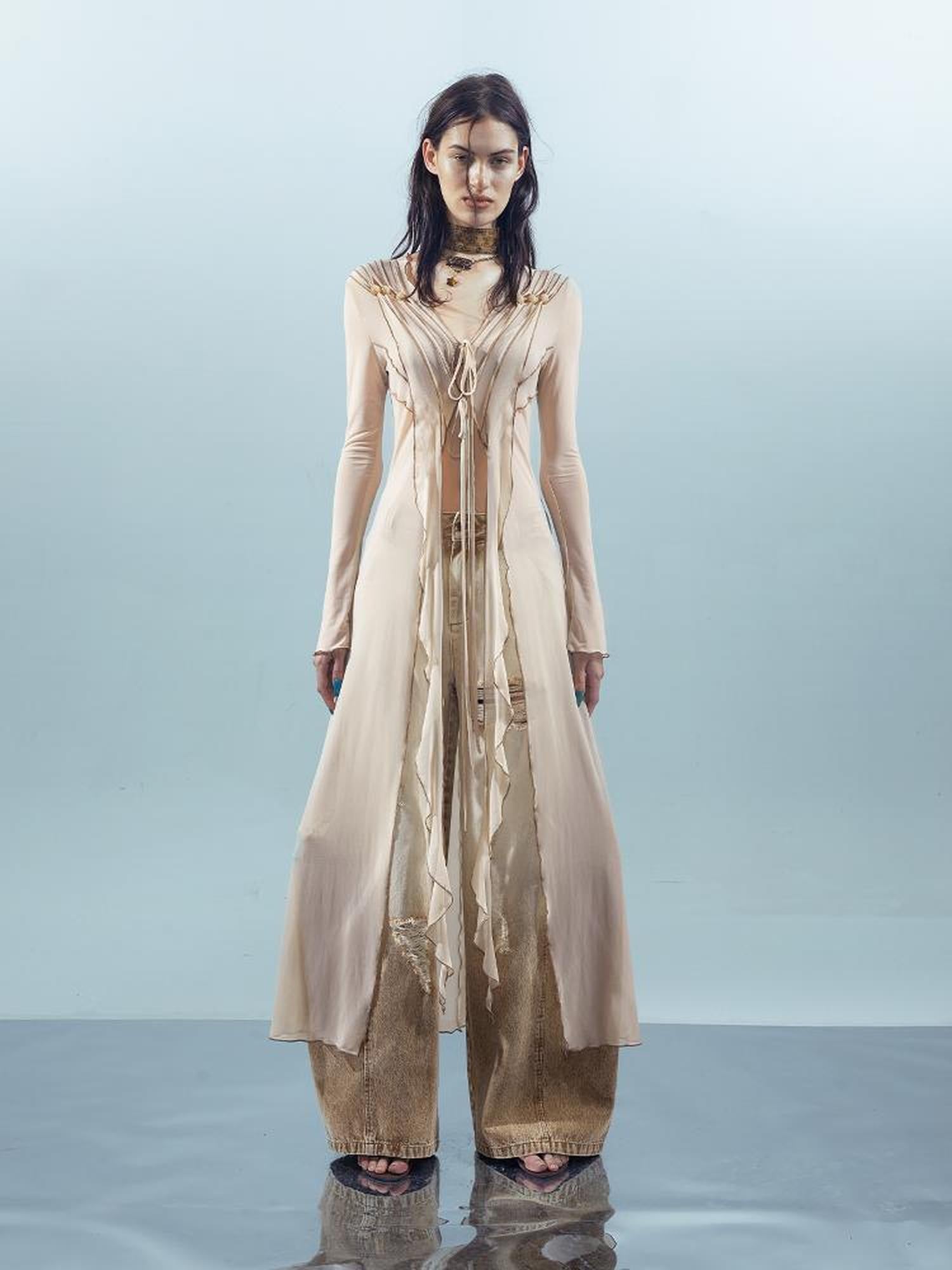 UpdateNN NORTH NODE Ethereal Threads Beaded Lace Up Mesh Knit