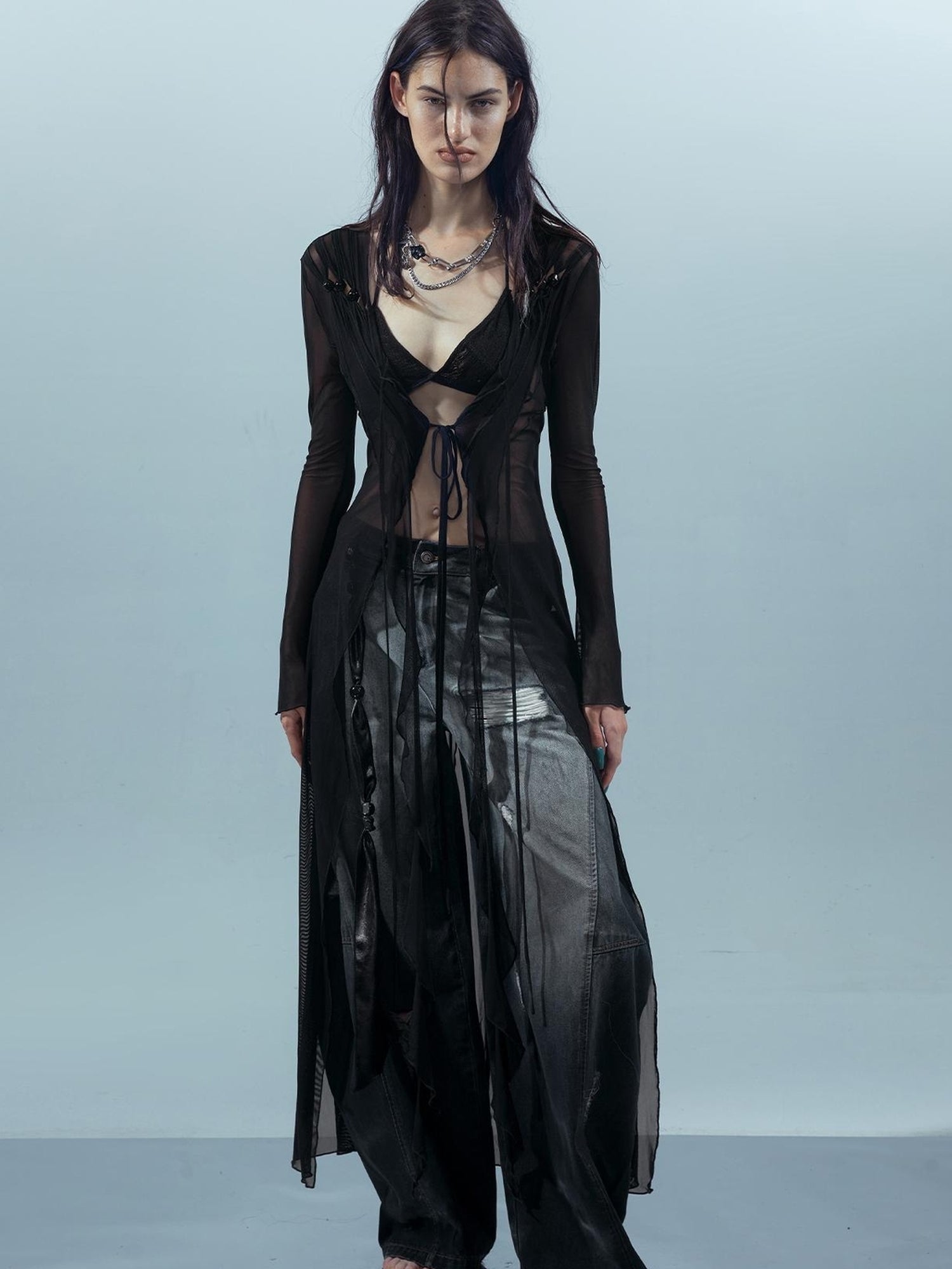 UpdateNN NORTH NODE Ethereal Threads Beaded Lace Up Mesh Knit