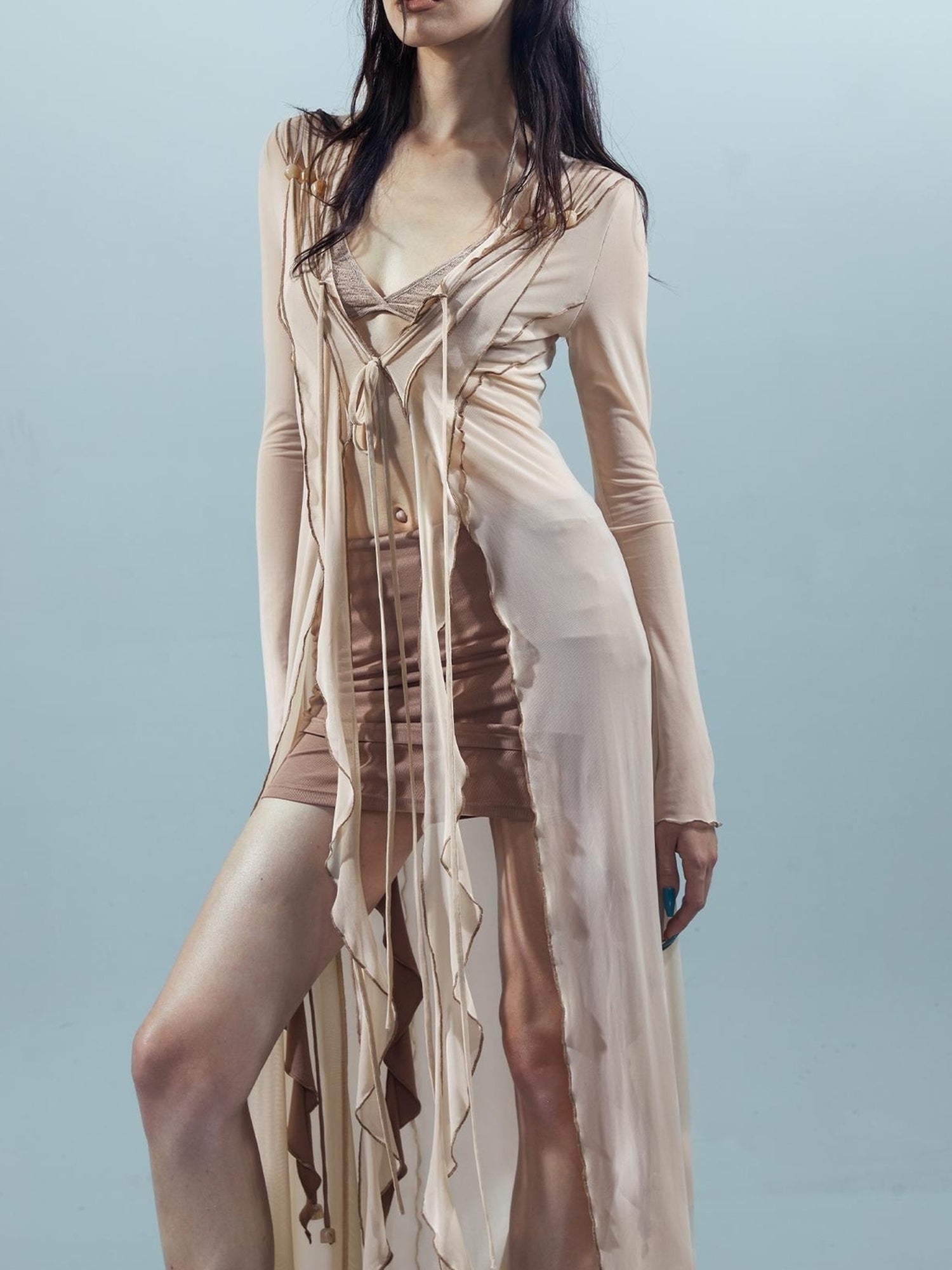 UpdateNN NORTH NODE Ethereal Threads Beaded Lace Up Mesh Knit