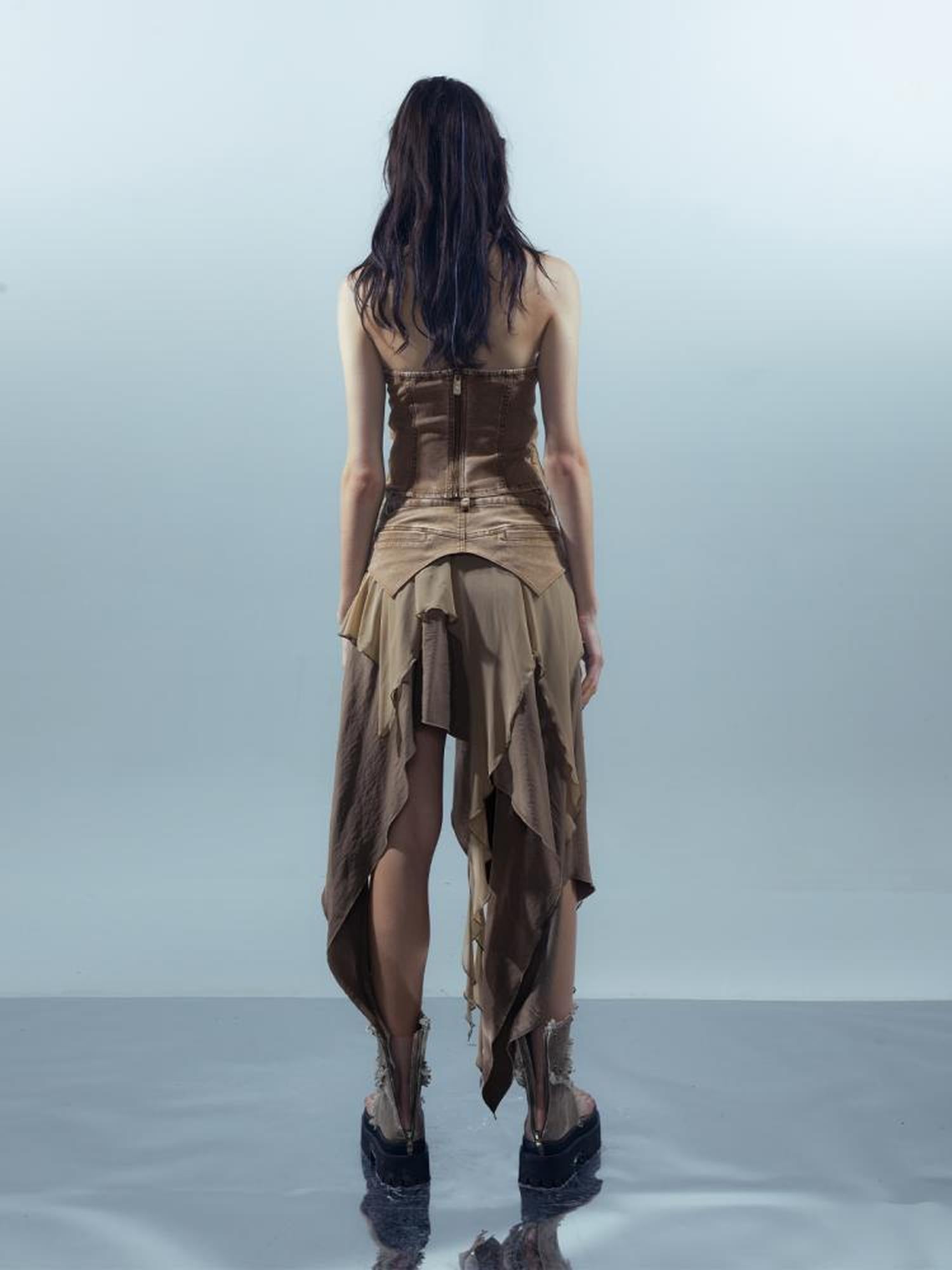 UpdateNN NORTH NODE Ethereal Threads Distressed Asymmetrical Layered Skirt
