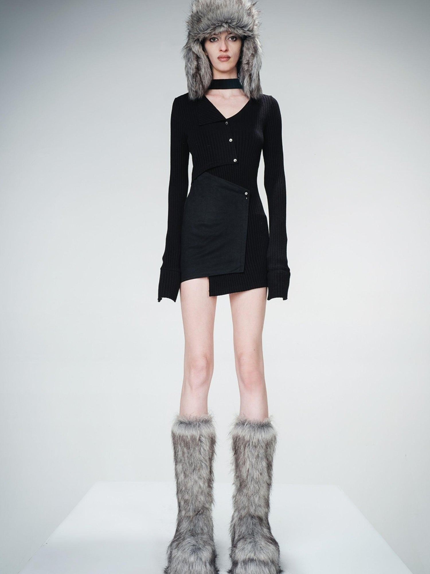 UpdateNN NORTH NODE Faux Suede Blend Knit Sweater With Paneled Design