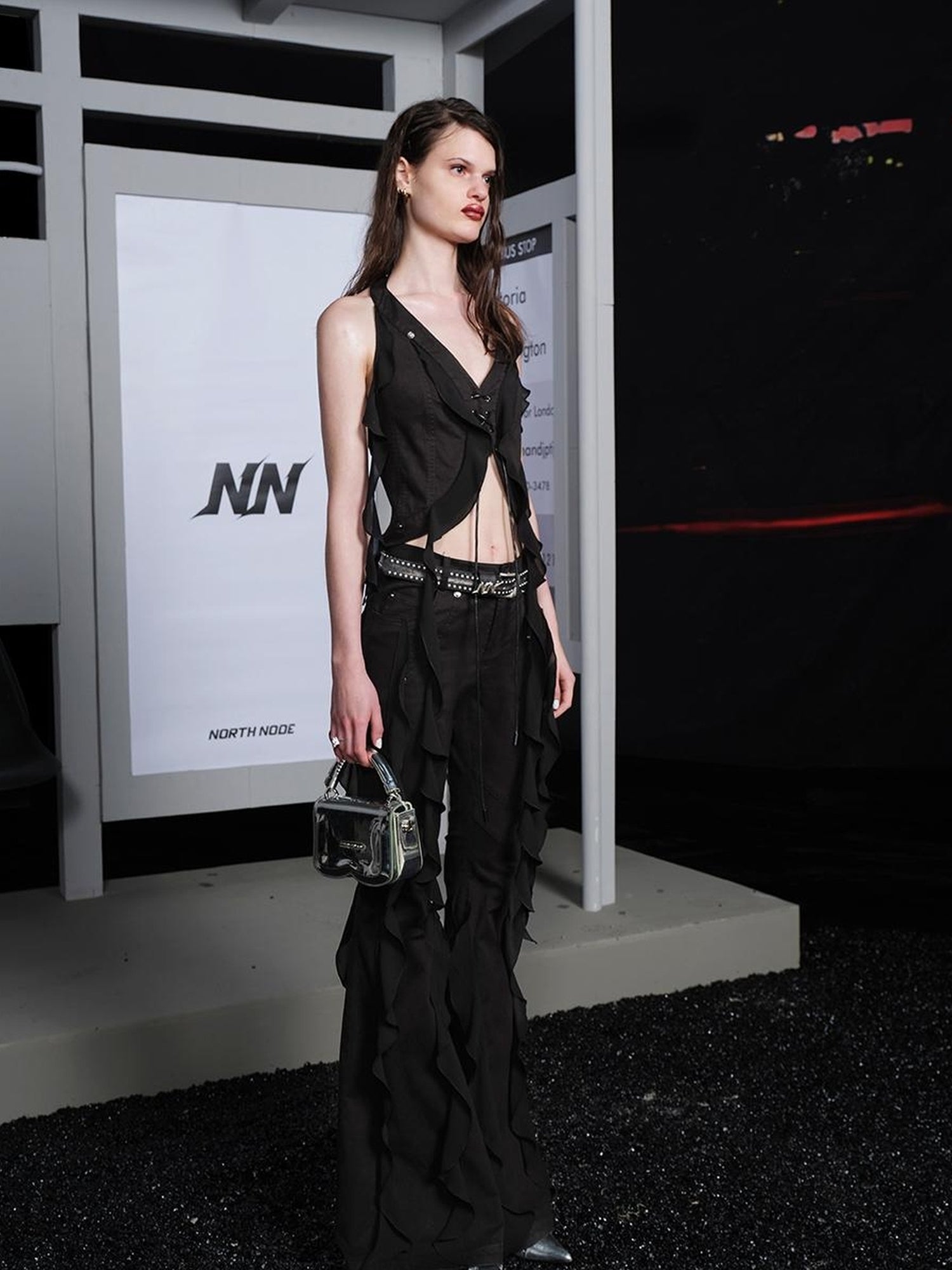 UpdateNN NORTH NODE Flared Hemline Trousers With Lotus Edge Detail