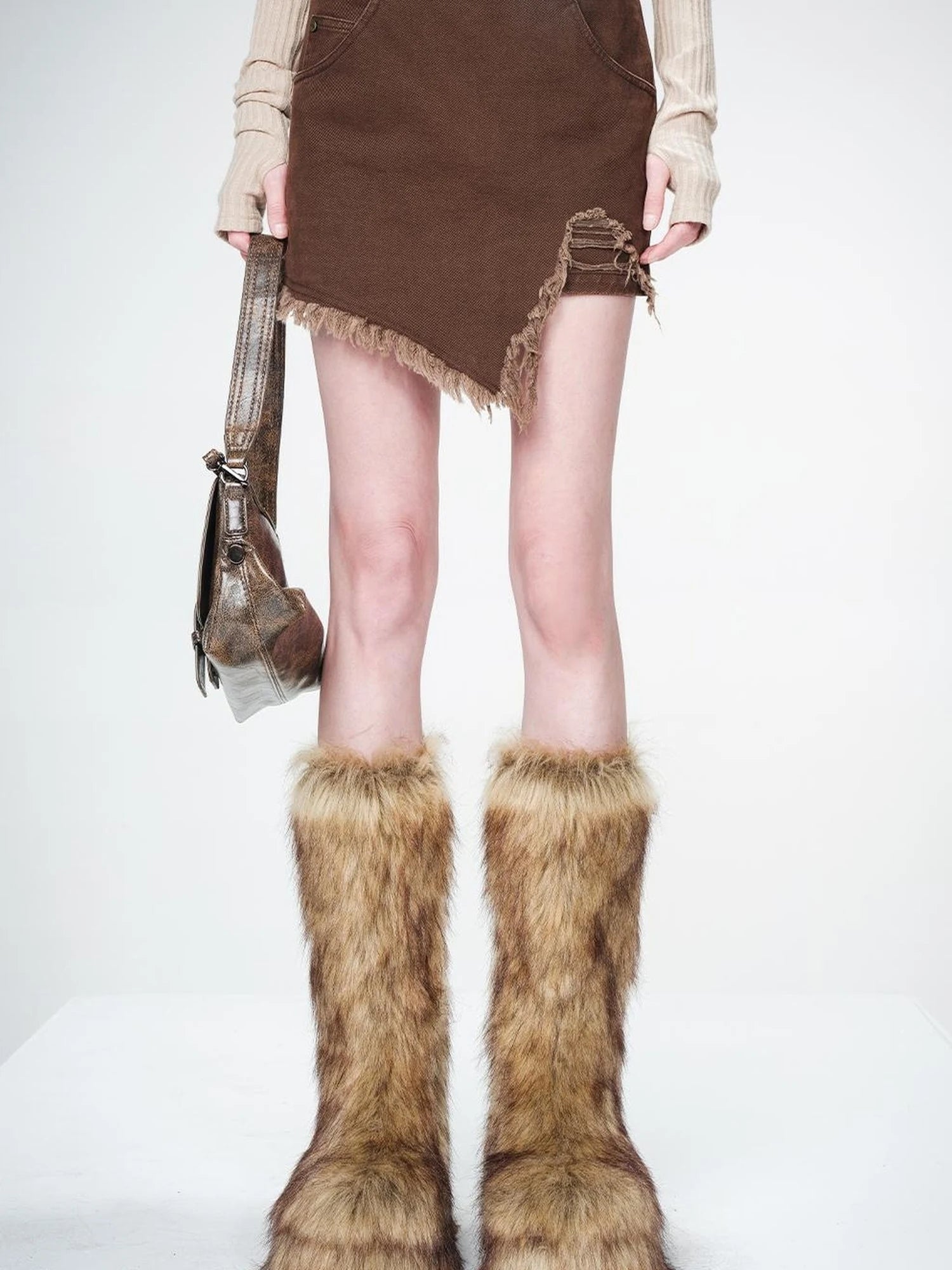 Frayed Denim Asymmetrical Hem Skirt