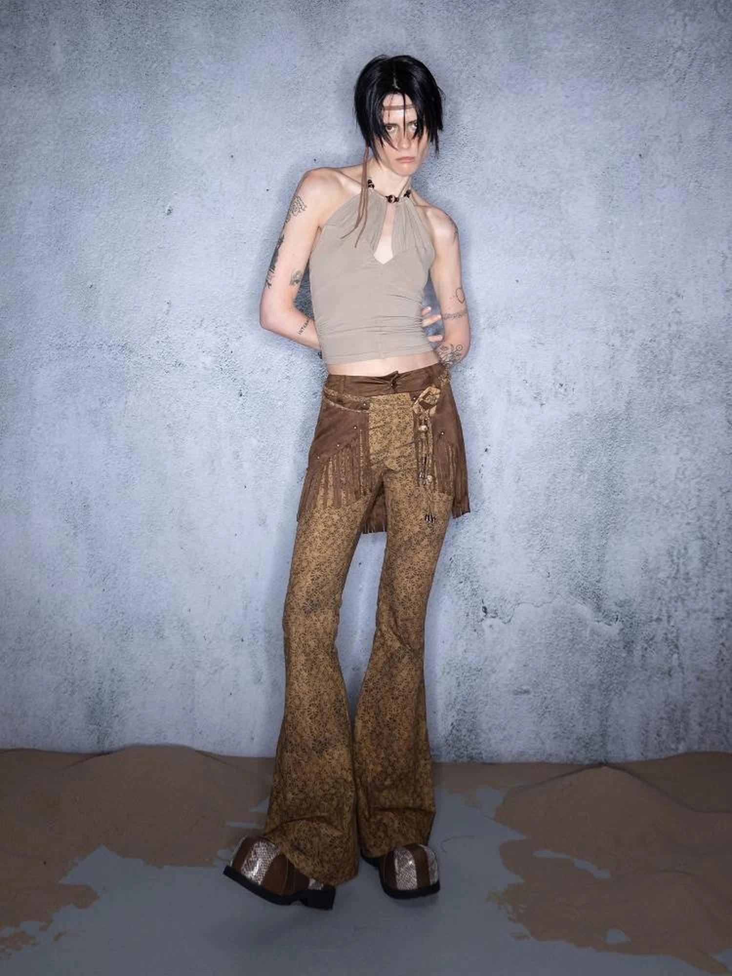 Fringed Bohemian Print Flared Trousers