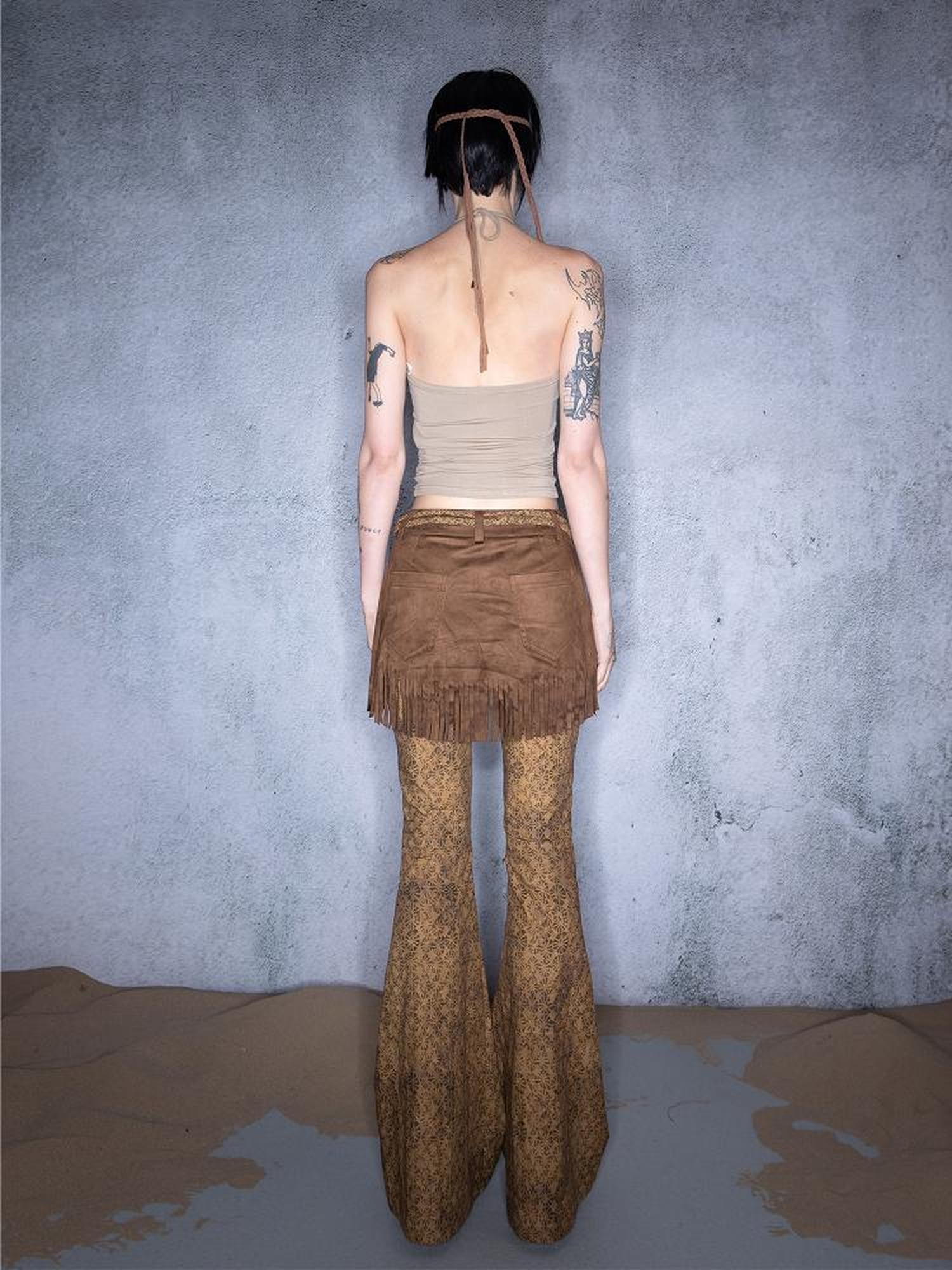 UpdateNN NORTH NODE Fringed Bohemian Print Flared Trousers