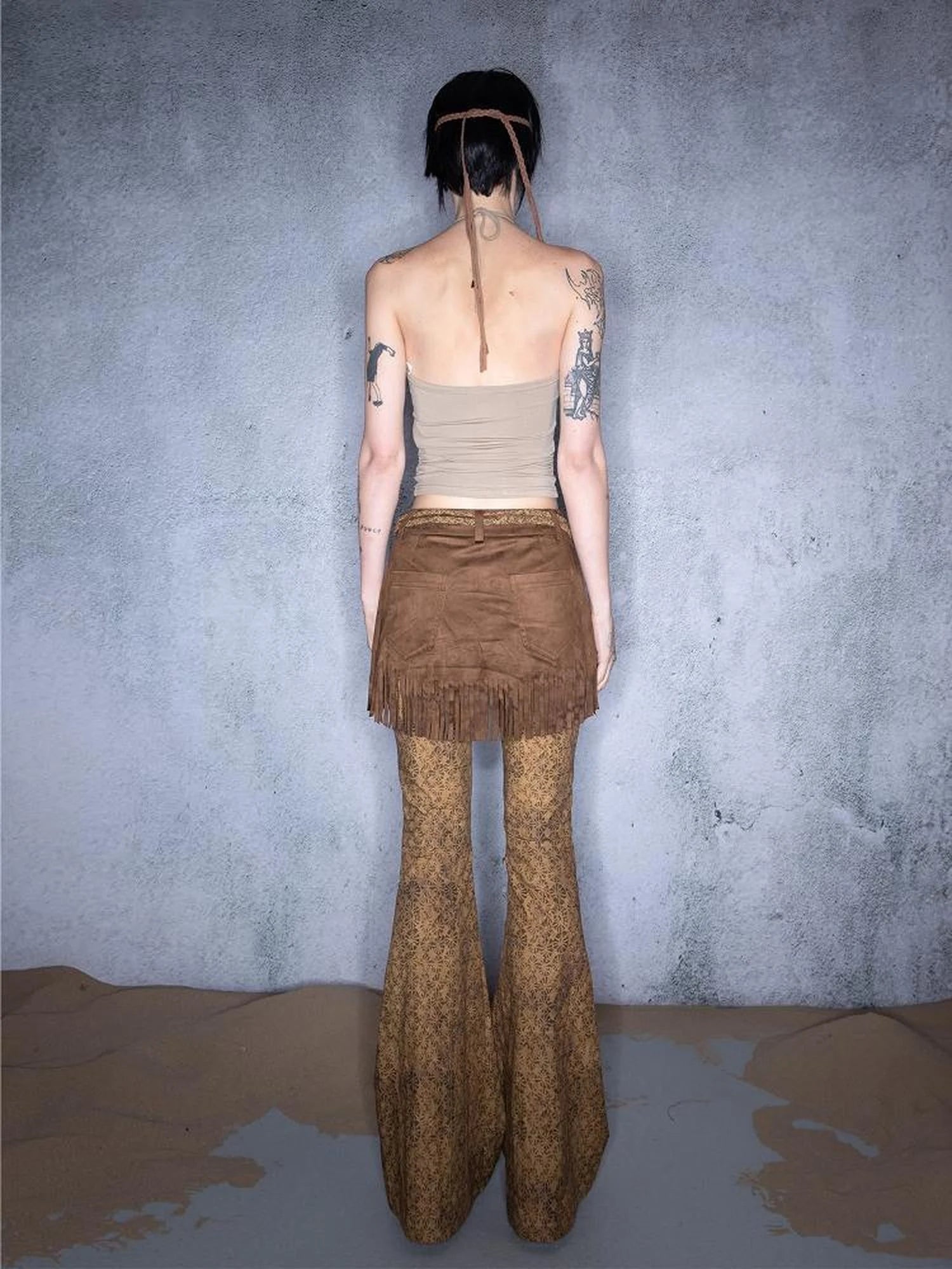 Fringed Bohemian Print Flared Trousers