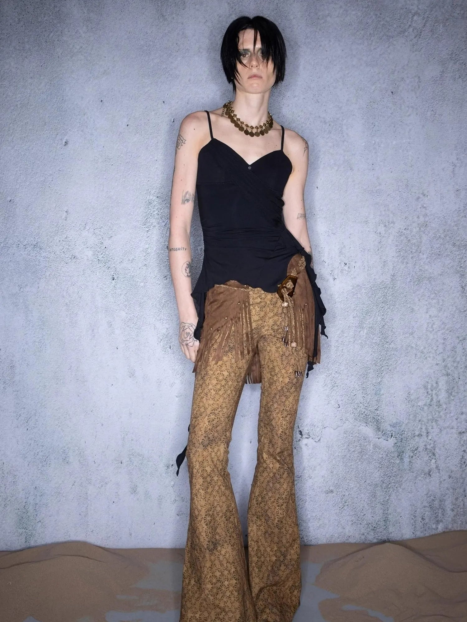 Fringed Bohemian Print Flared Trousers