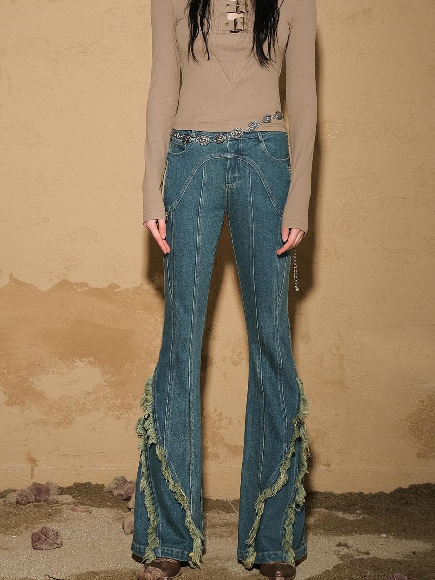 UpdateNN NORTH NODE Fringed Hem Flared Denim Pants