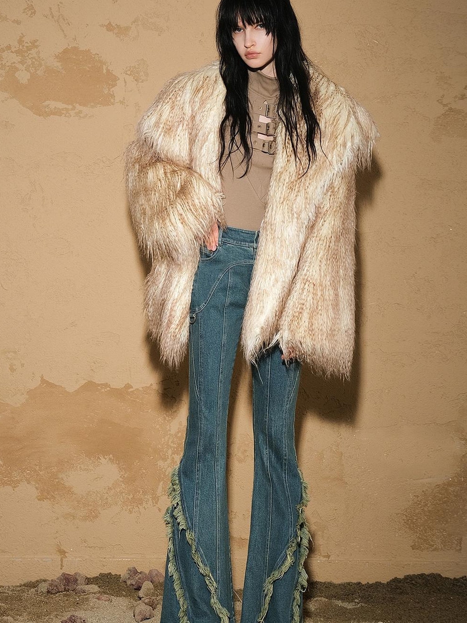 UpdateNN NORTH NODE Fringed Hem Flared Denim Pants