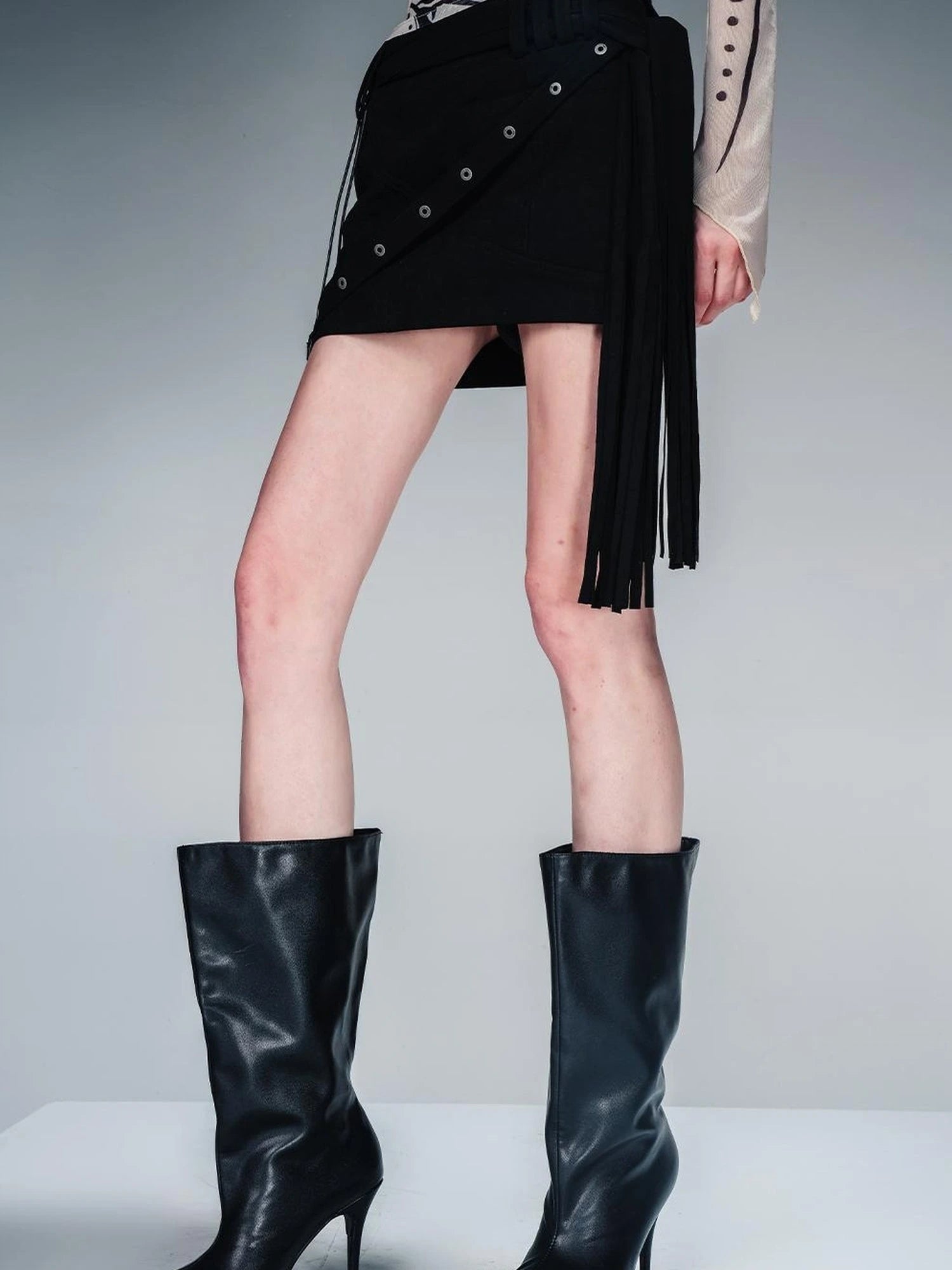 Fringed Suspender Mini Skirt With Flowy Tassel Waist