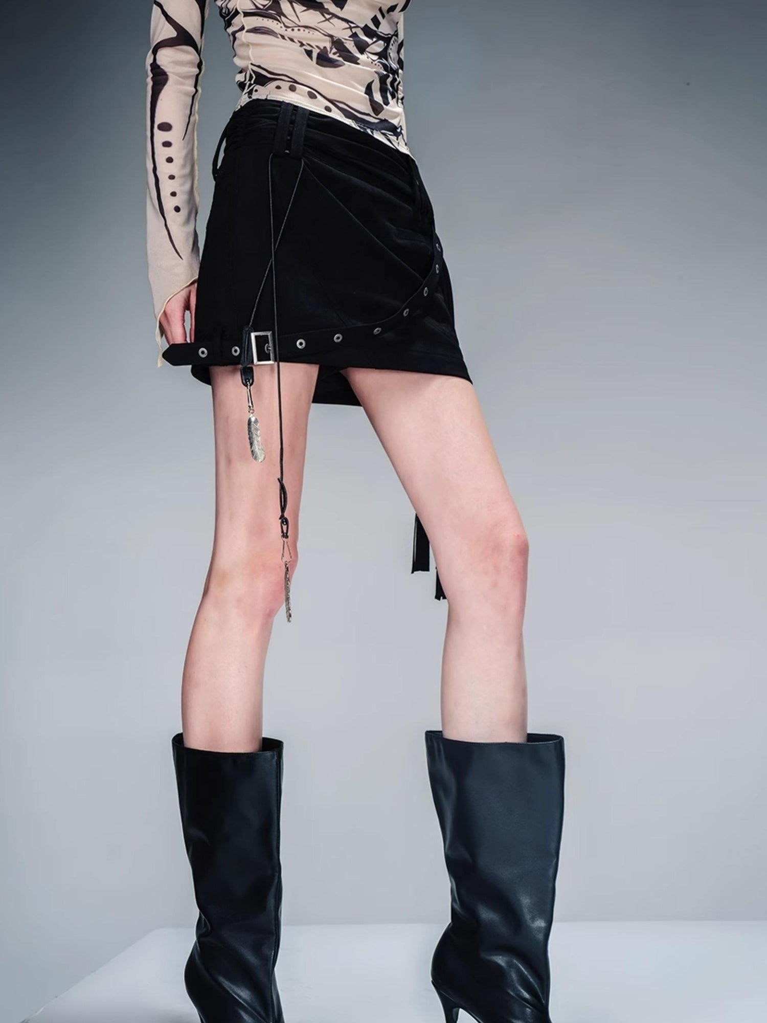 NN NORTH NODE Fringed Suspender Mini Skirt With Flowy Tassel Waist