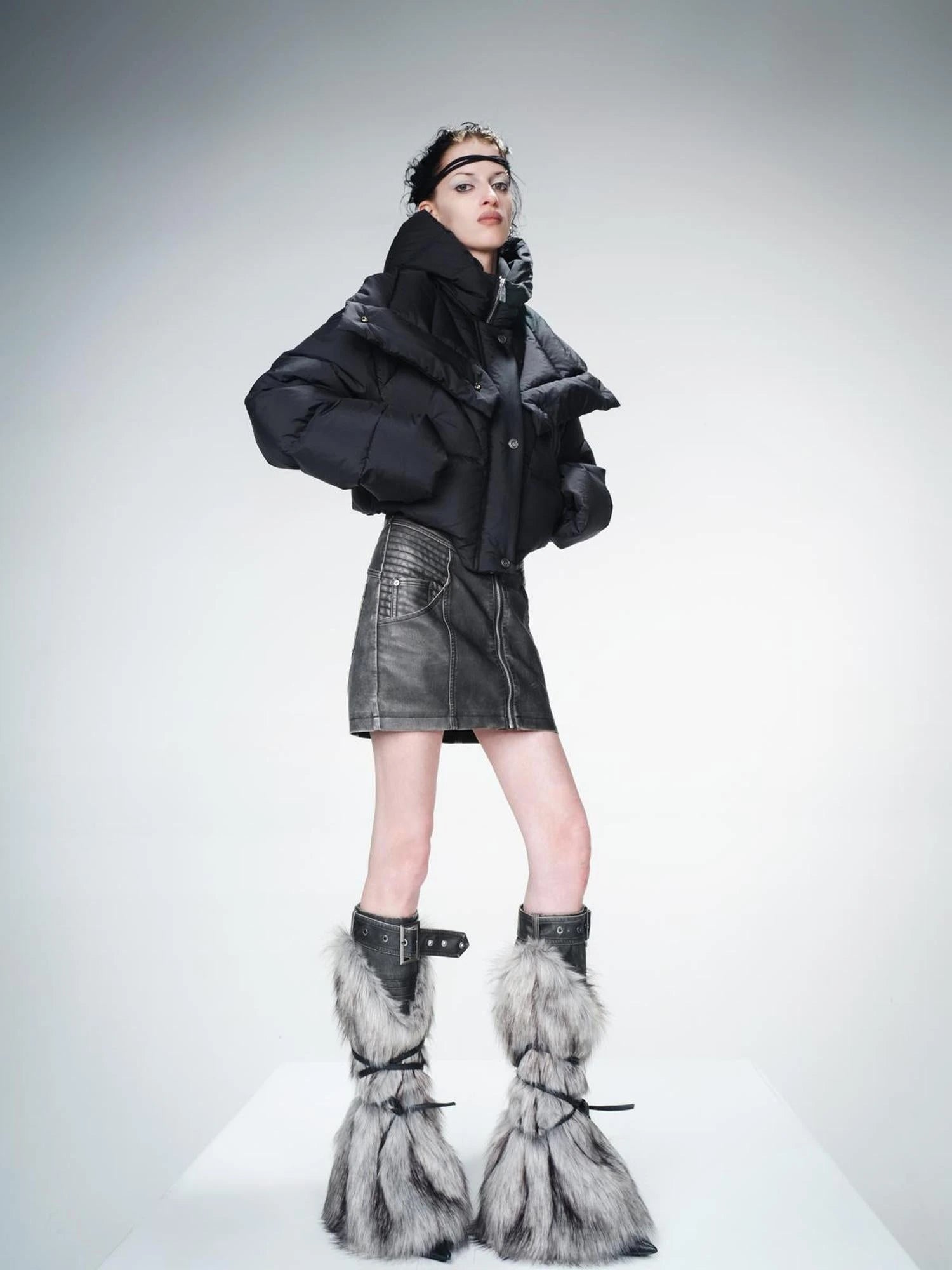 Faux Fur Leg Warmers with Adjustable Lacing