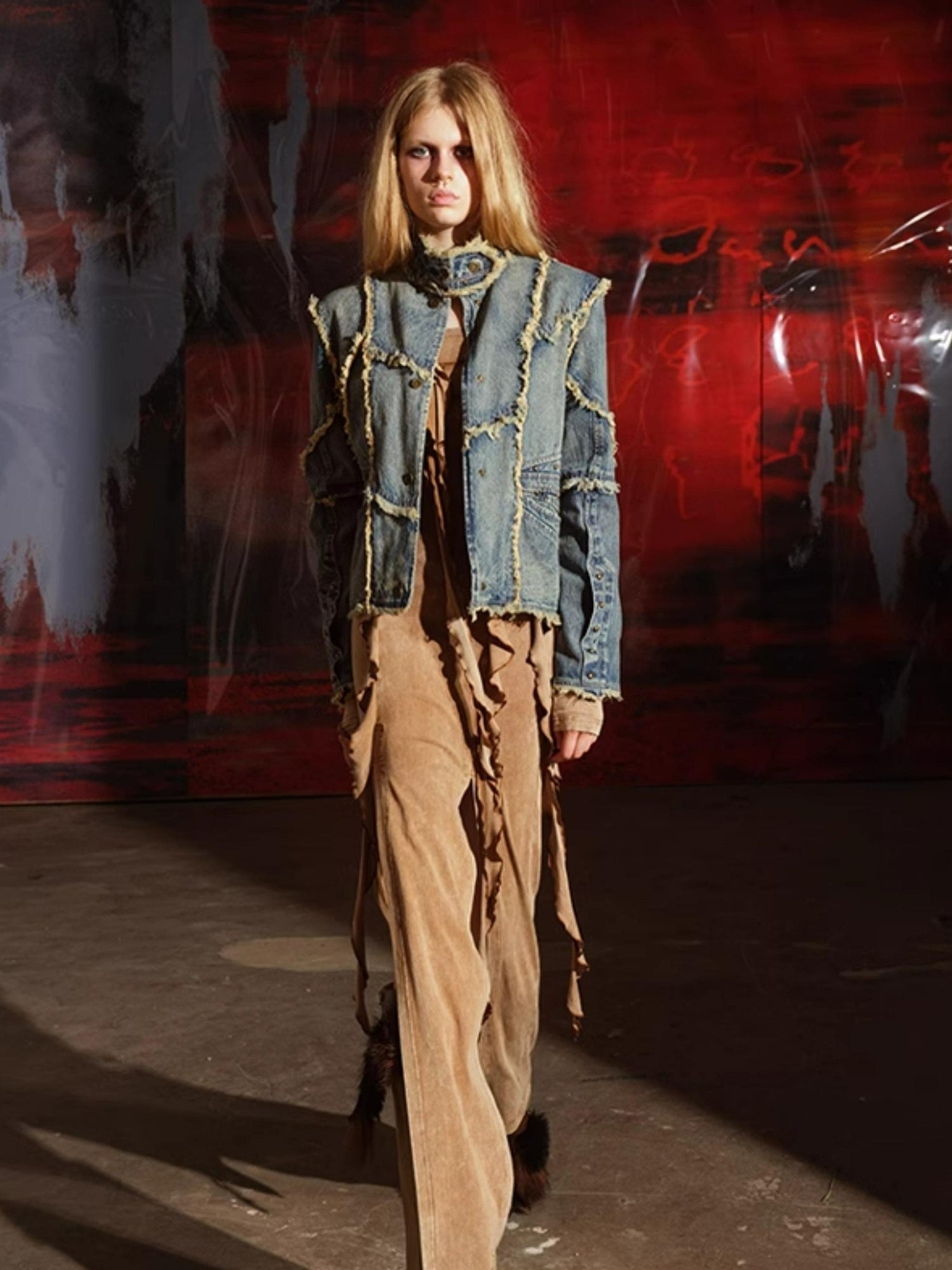UpdateNN NORTH NODE Hand Frayed Washed Denim Short Jacket With Raw Edge Details