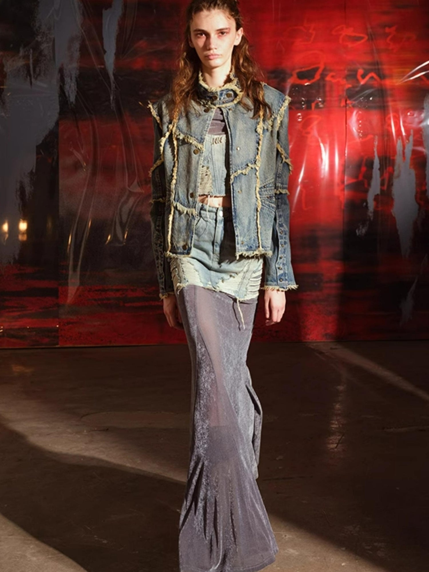UpdateNN NORTH NODE Hand Frayed Washed Denim Short Jacket With Raw Edge Details