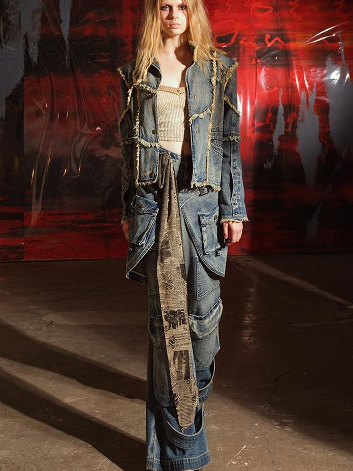 UpdateNN NORTH NODE Hand Frayed Washed Denim Short Jacket With Raw Edge Details