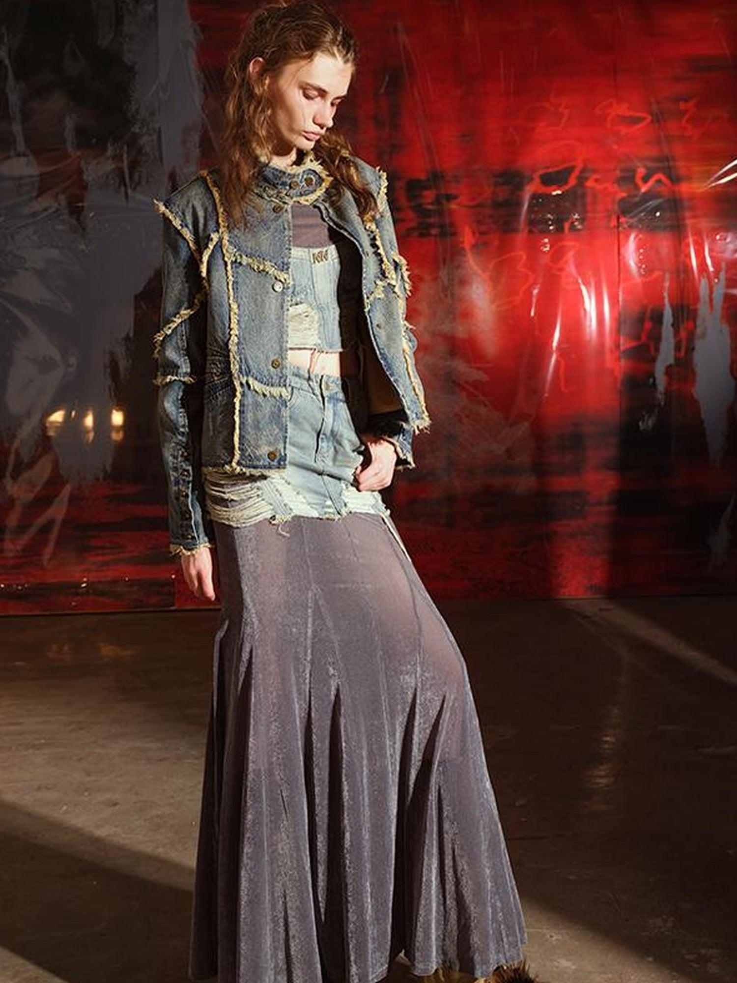 UpdateNN NORTH NODE Hand Frayed Washed Denim Short Jacket With Raw Edge Details