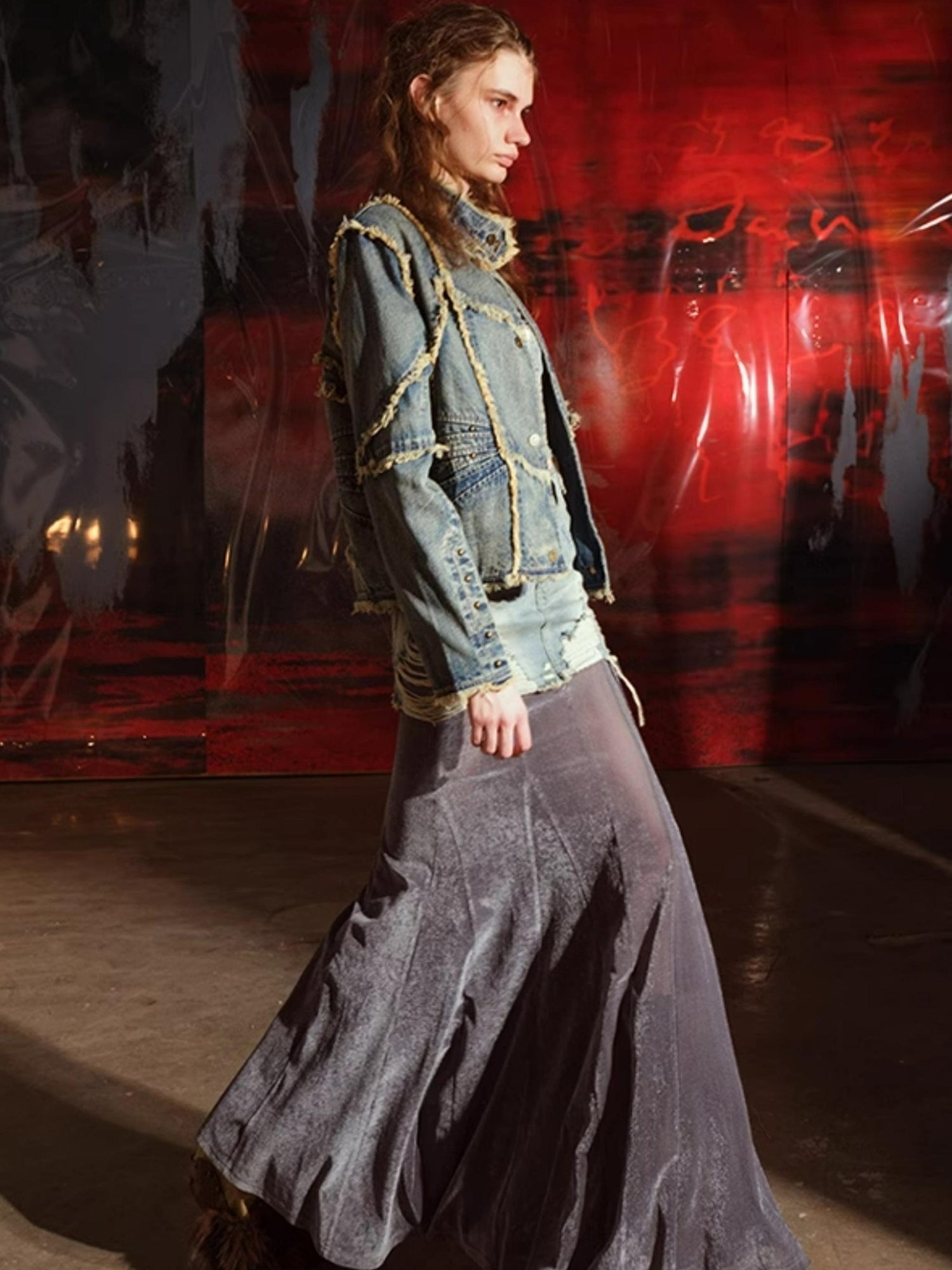 UpdateNN NORTH NODE Hand Frayed Washed Denim Short Jacket With Raw Edge Details
