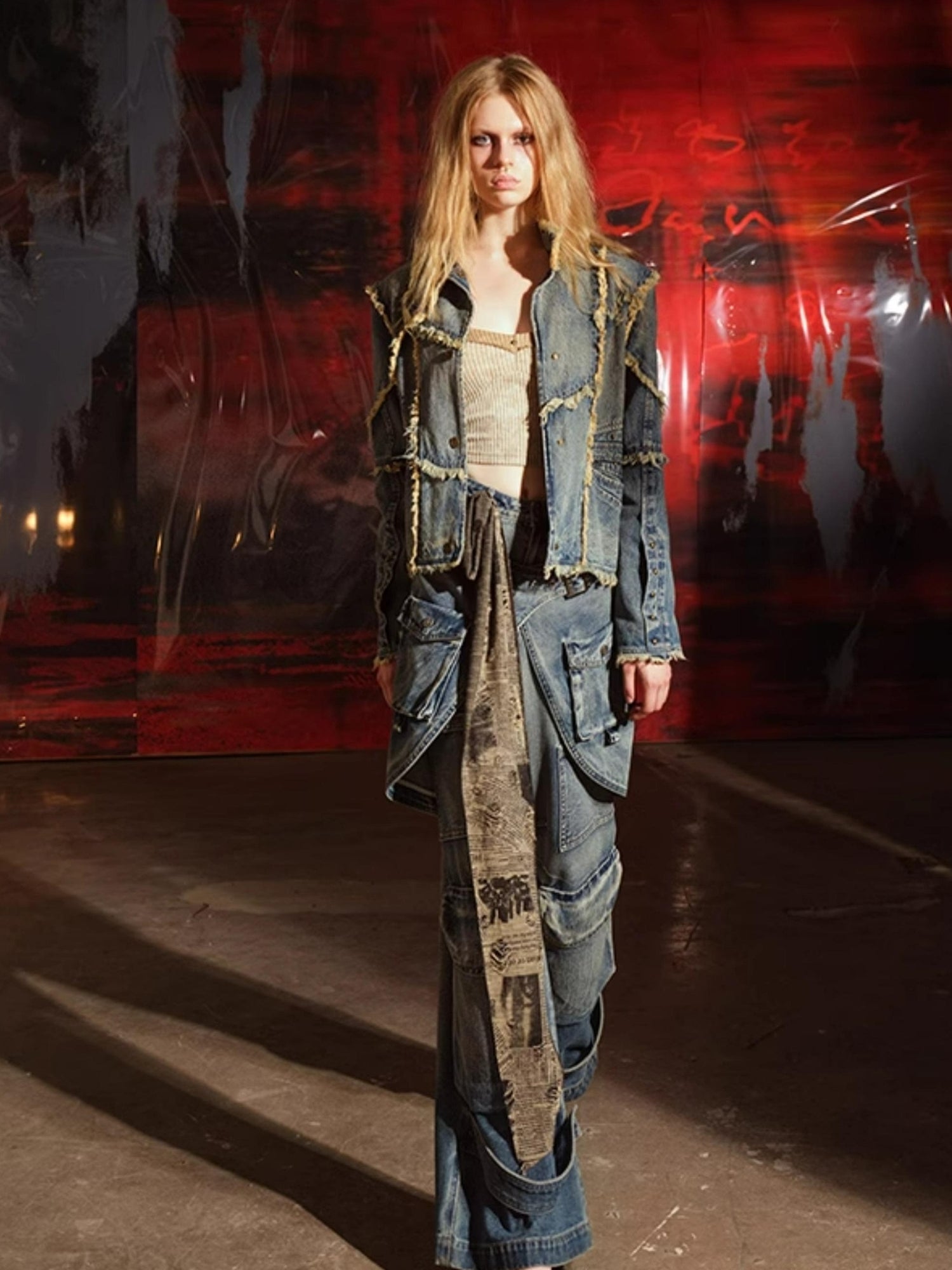 UpdateNN NORTH NODE Hand Frayed Washed Denim Short Jacket With Raw Edge Details