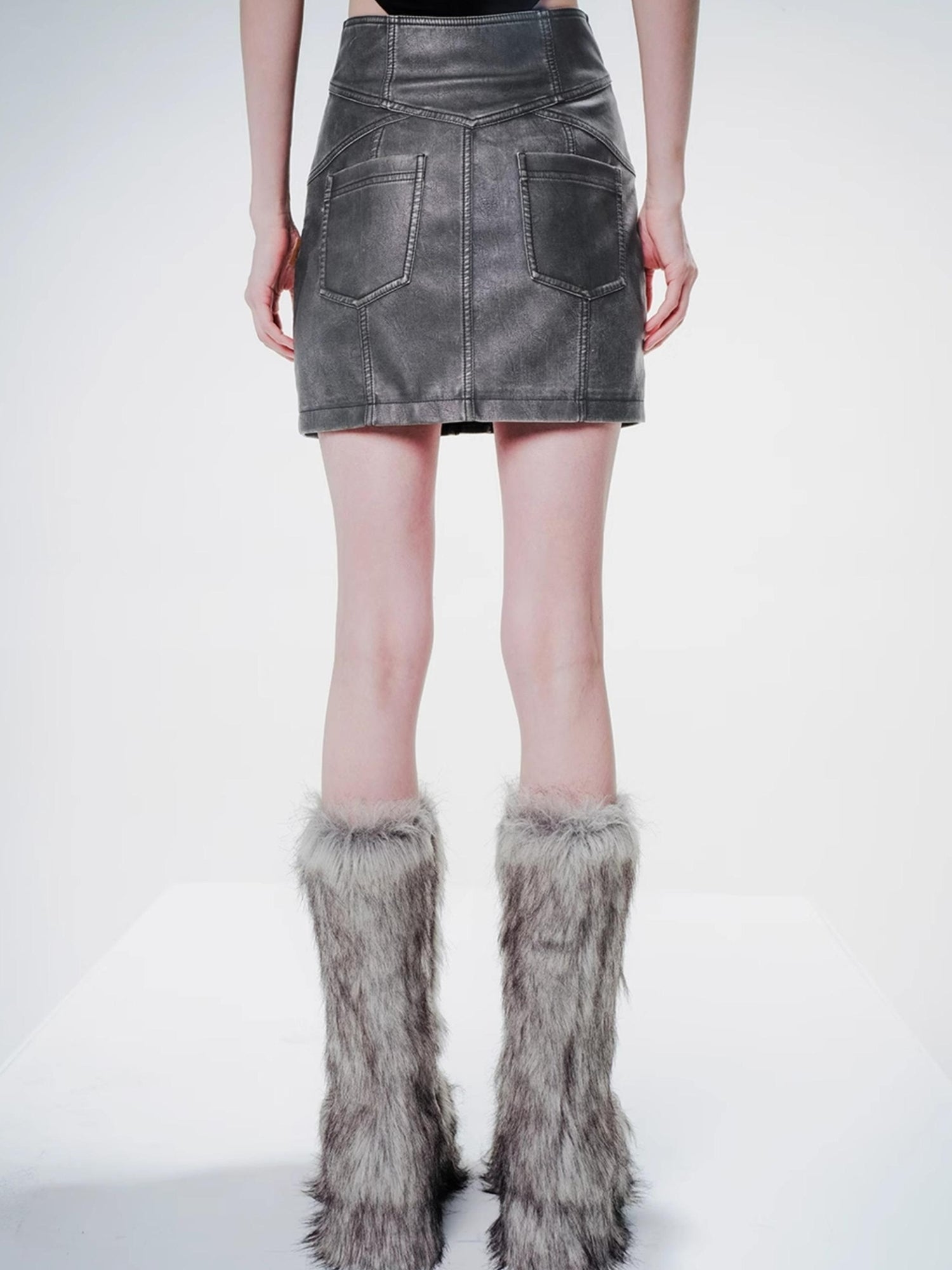 UpdateNN NORTH NODE High Waist Washed Leather Pencil Skirt with Contoured Seams
