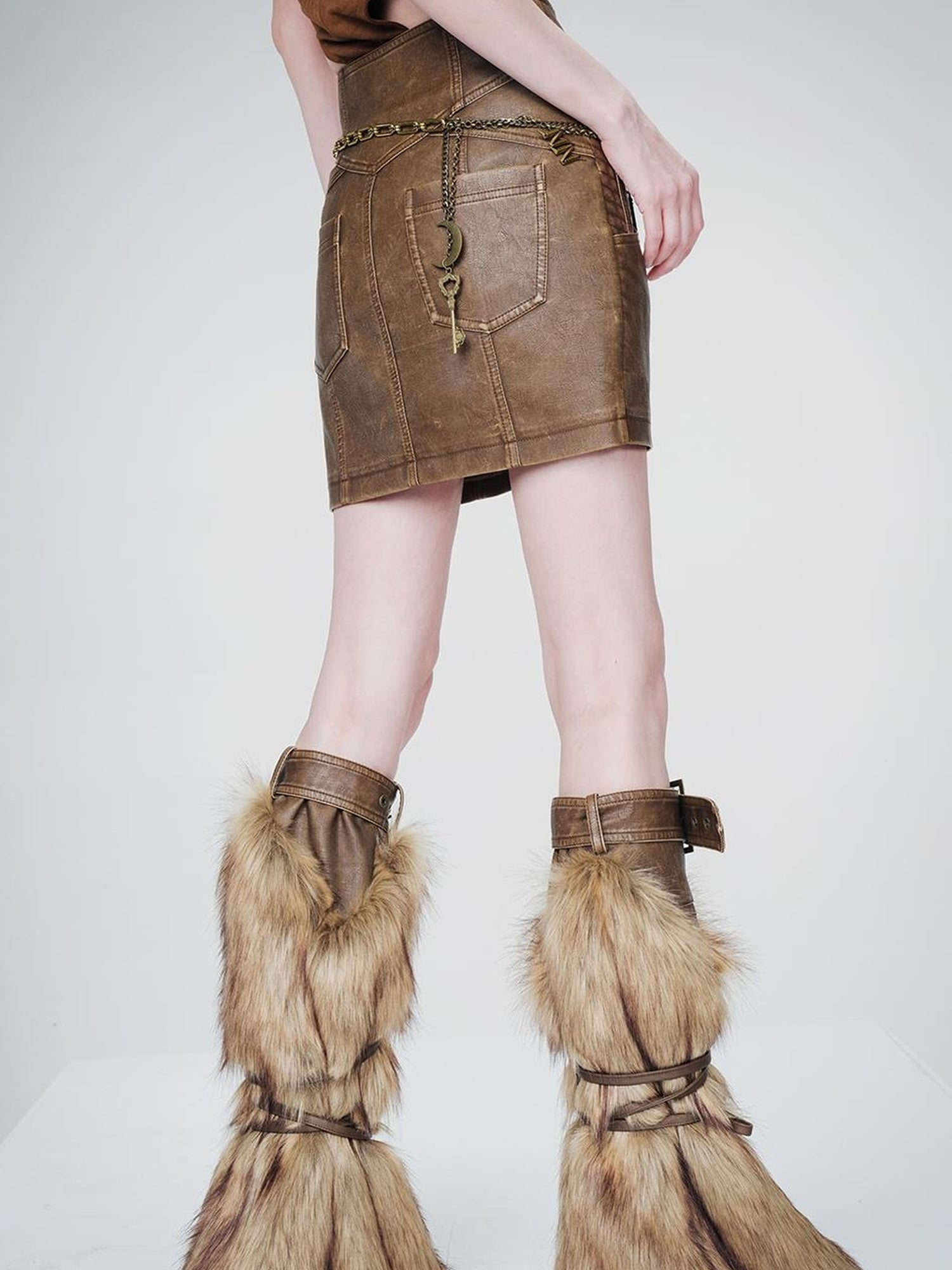 UpdateNN NORTH NODE High Waist Washed Leather Pencil Skirt with Contoured Seams