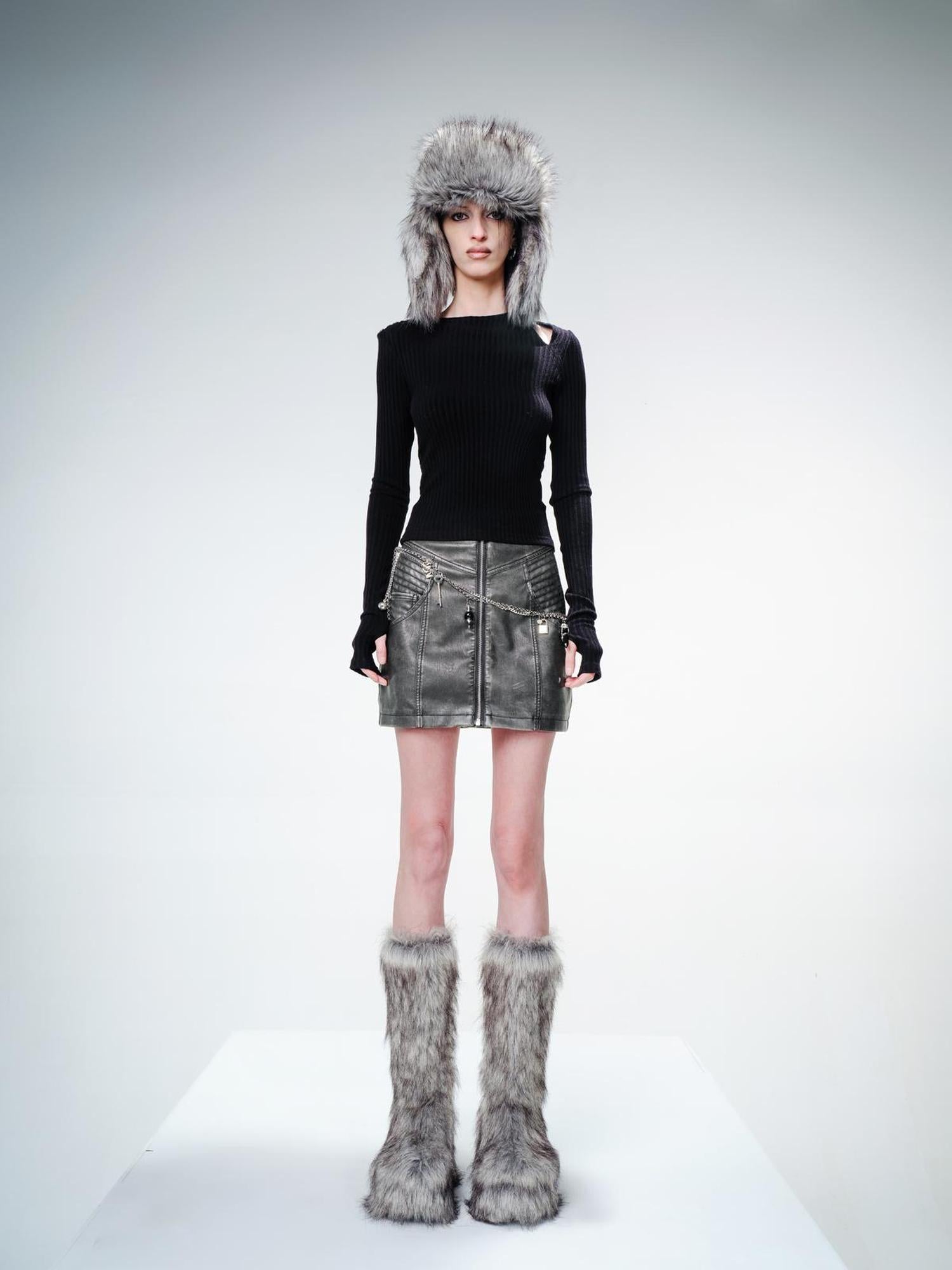 UpdateNN NORTH NODE High Waist Washed Leather Pencil Skirt with Contoured Seams