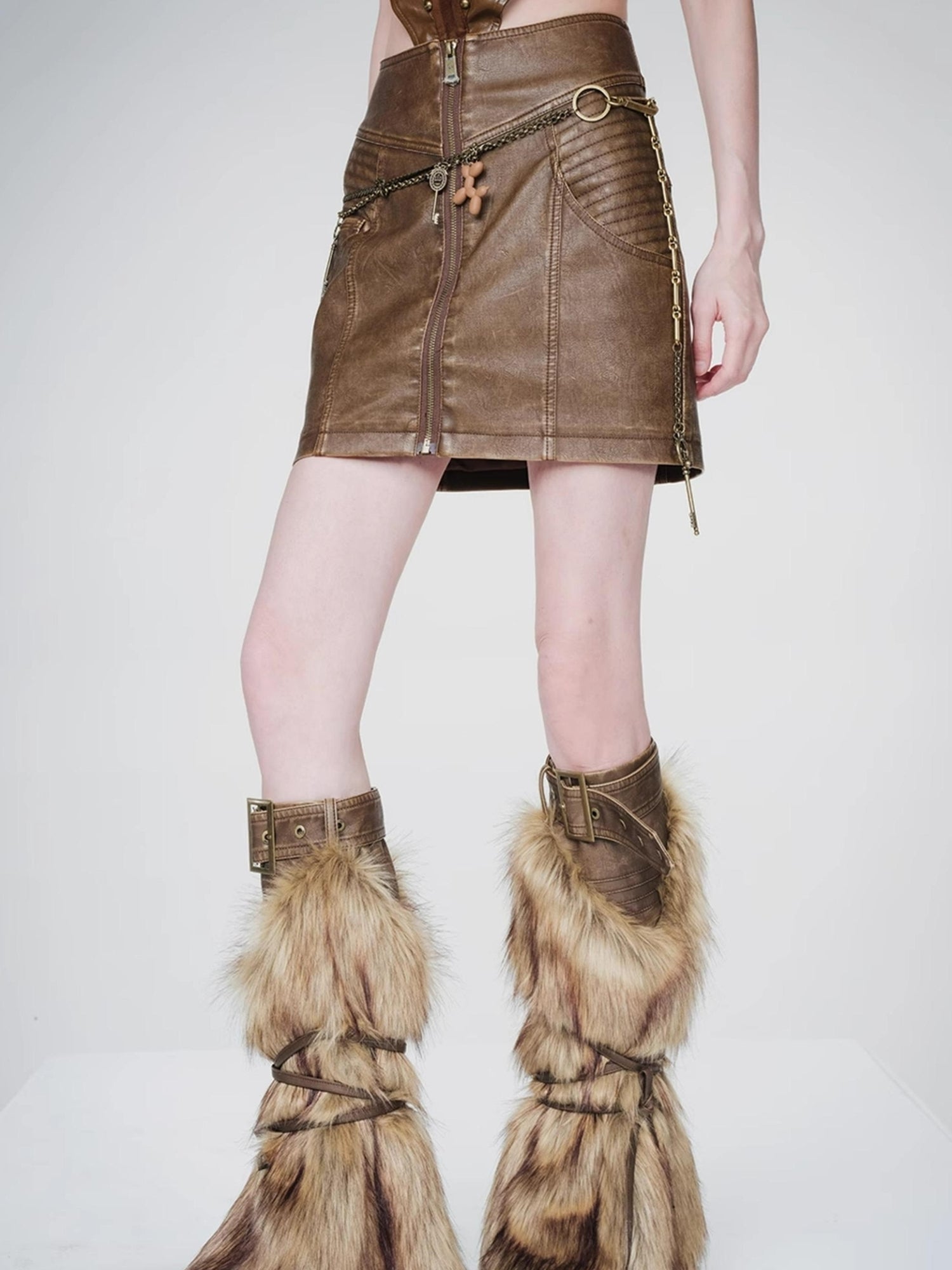 UpdateNN NORTH NODE High Waist Washed Leather Pencil Skirt with Contoured Seams