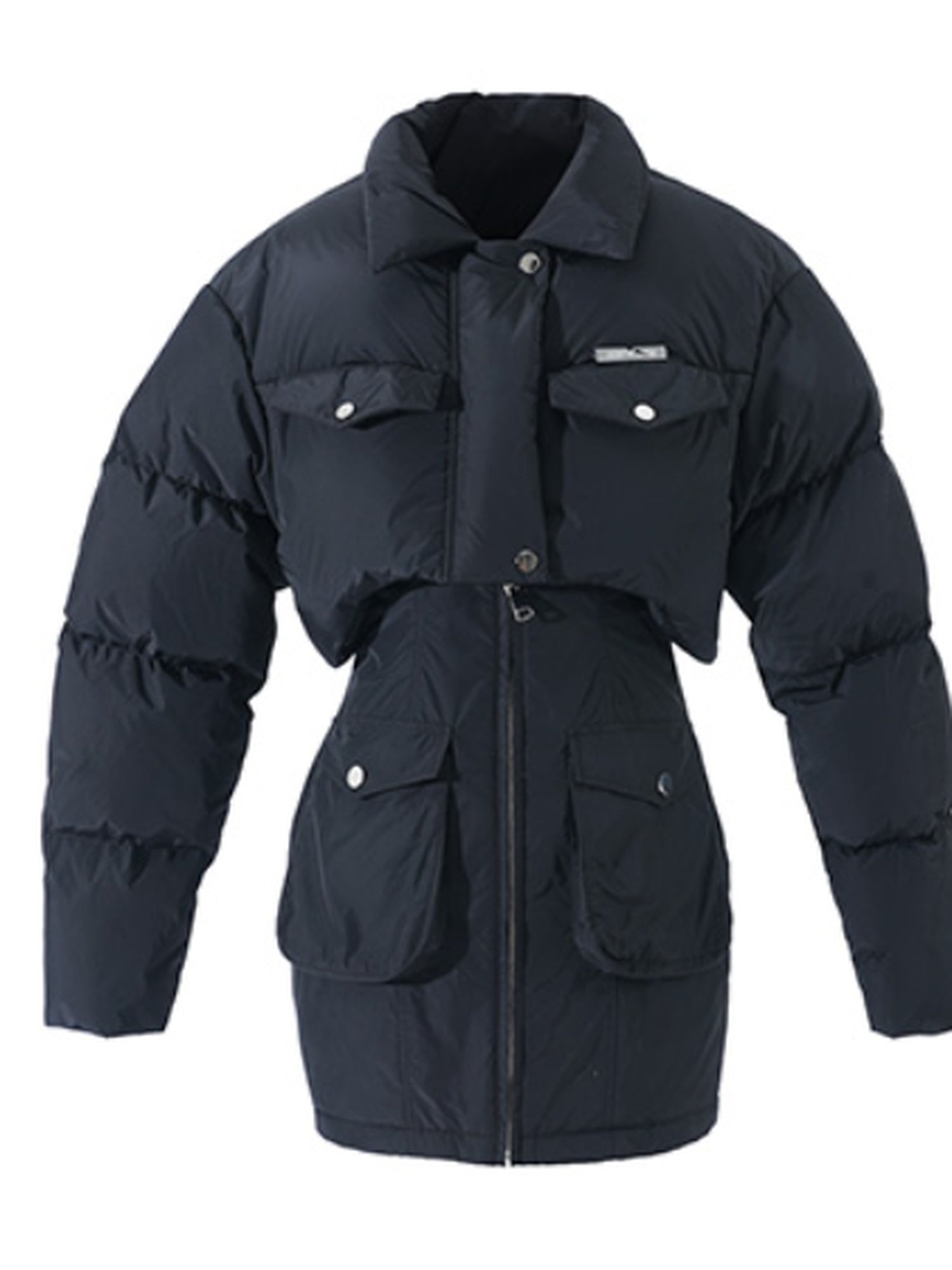 High Waisted Slim Fit Short Down Jacket Padded Baby Carrier Dress Set