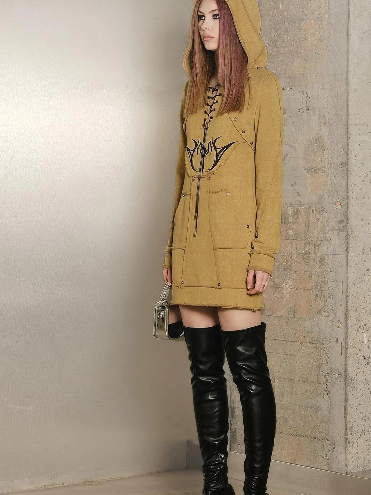 Hooded Sweater Dress With Astrology Print