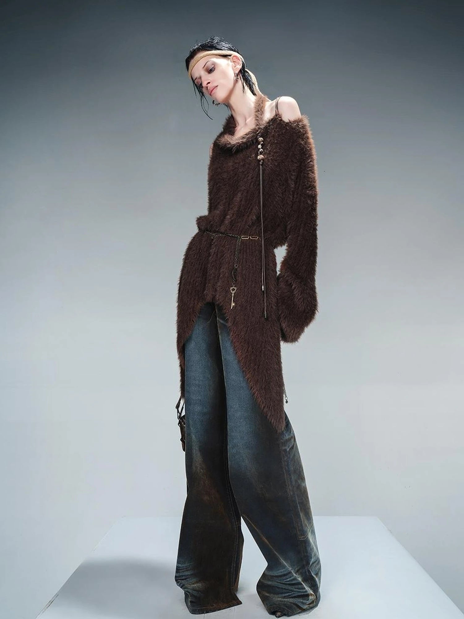 Imitation Mink Fur Irregular Knit Sweater