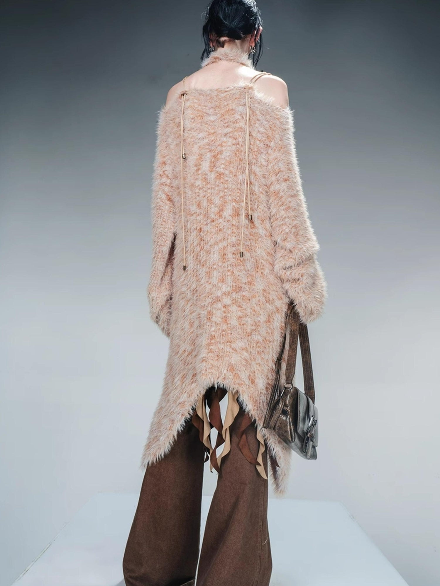 NN NORTH NODE Imitation Mink Fur Irregular Knit Sweater