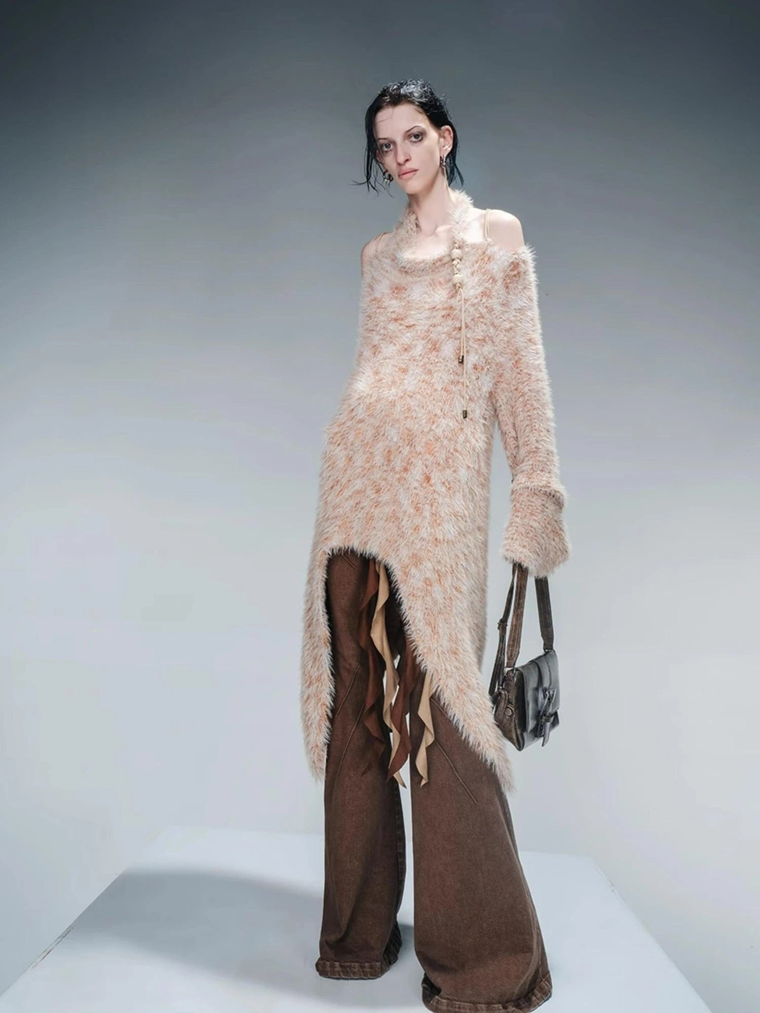Imitation Mink Fur Irregular Knit Sweater