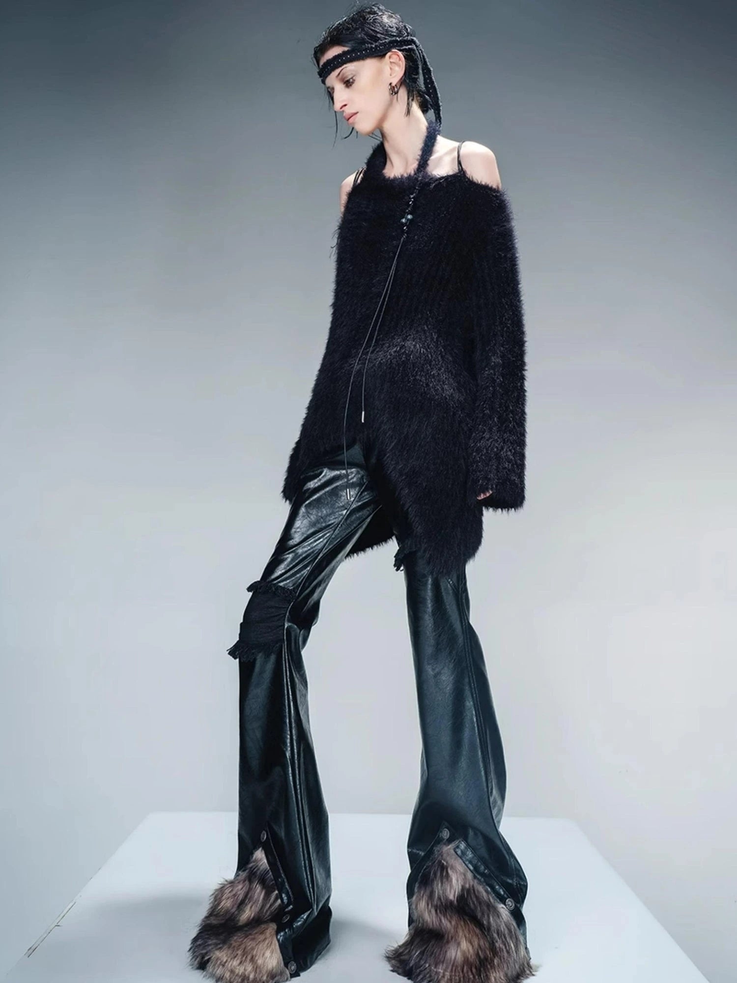Imitation Mink Fur Irregular Knit Sweater