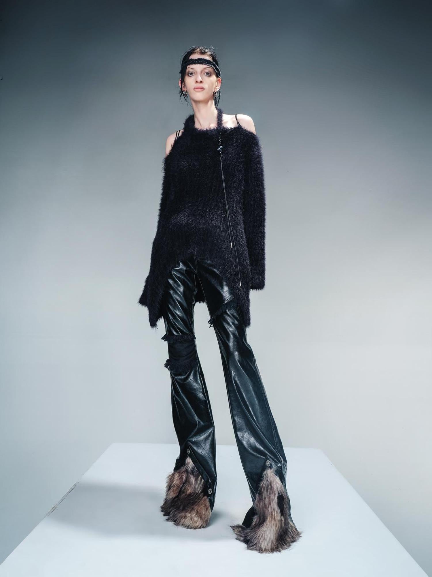 NN NORTH NODE Imitation Mink Fur Irregular Knit Sweater