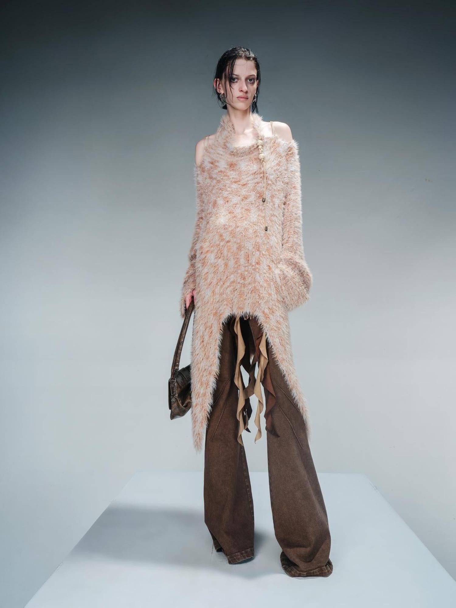 NN NORTH NODE Imitation Mink Fur Irregular Knit Sweater
