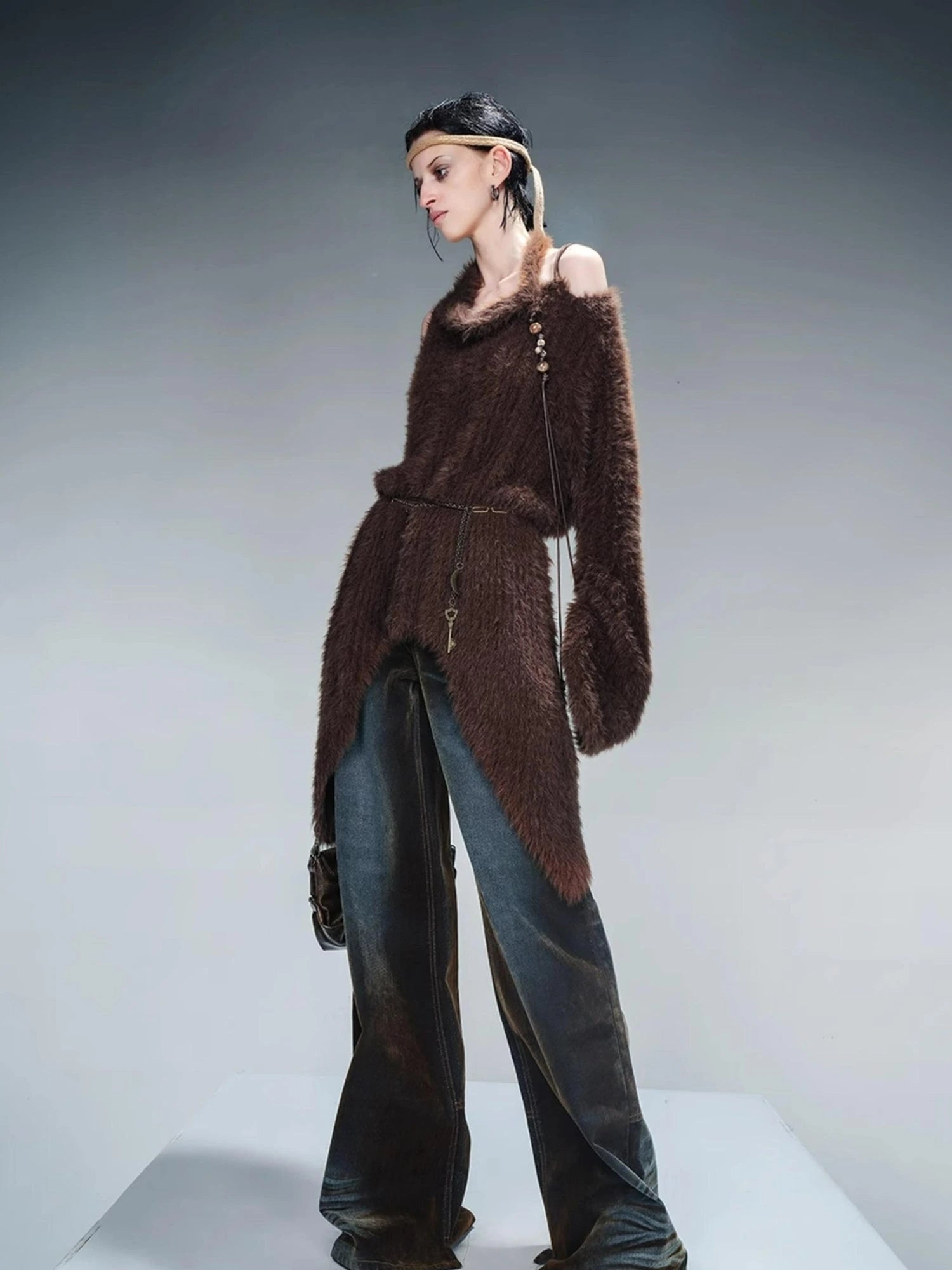 Imitation Mink Fur Irregular Knit Sweater