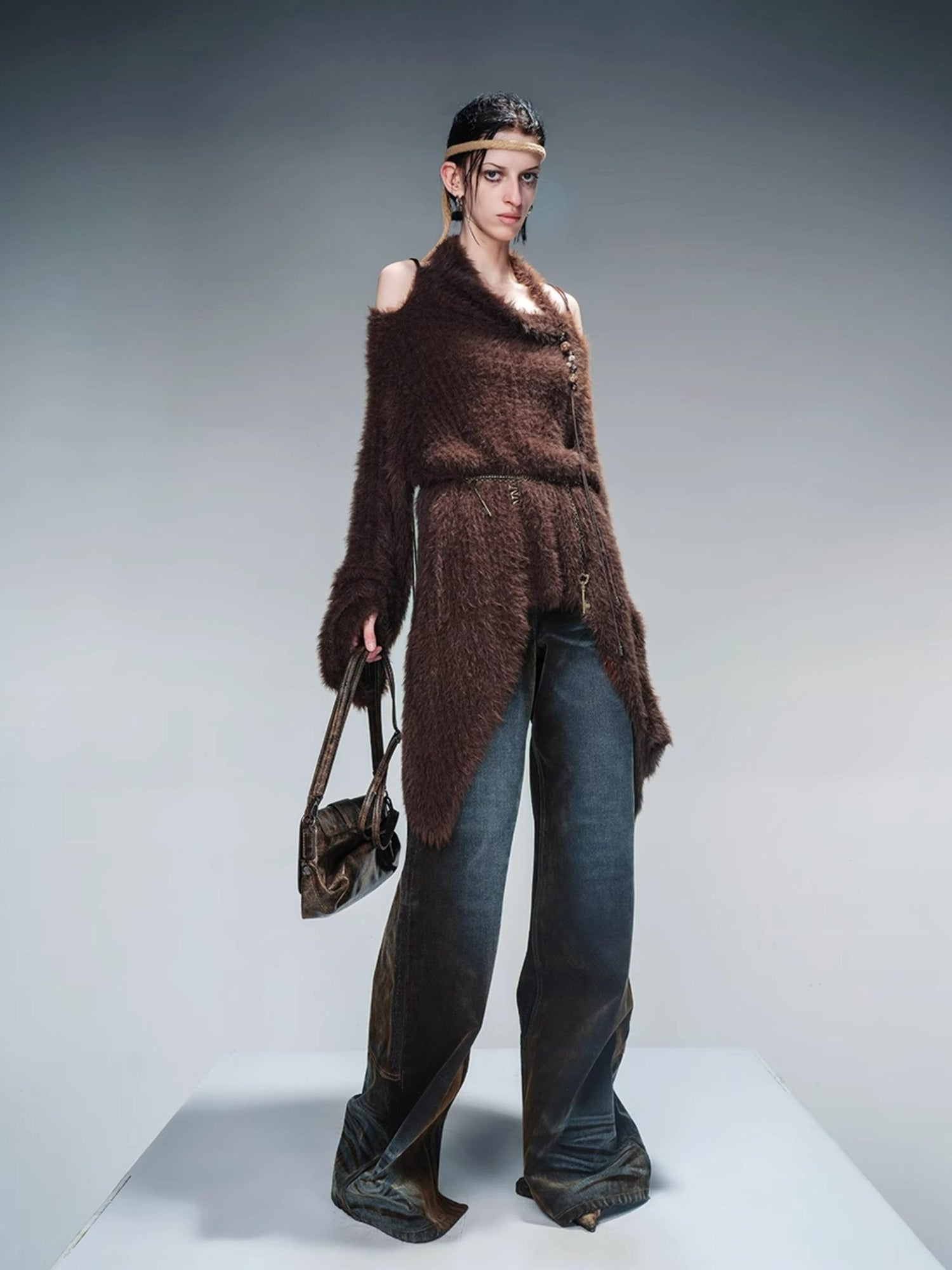 NN NORTH NODE Imitation Mink Fur Irregular Knit Sweater