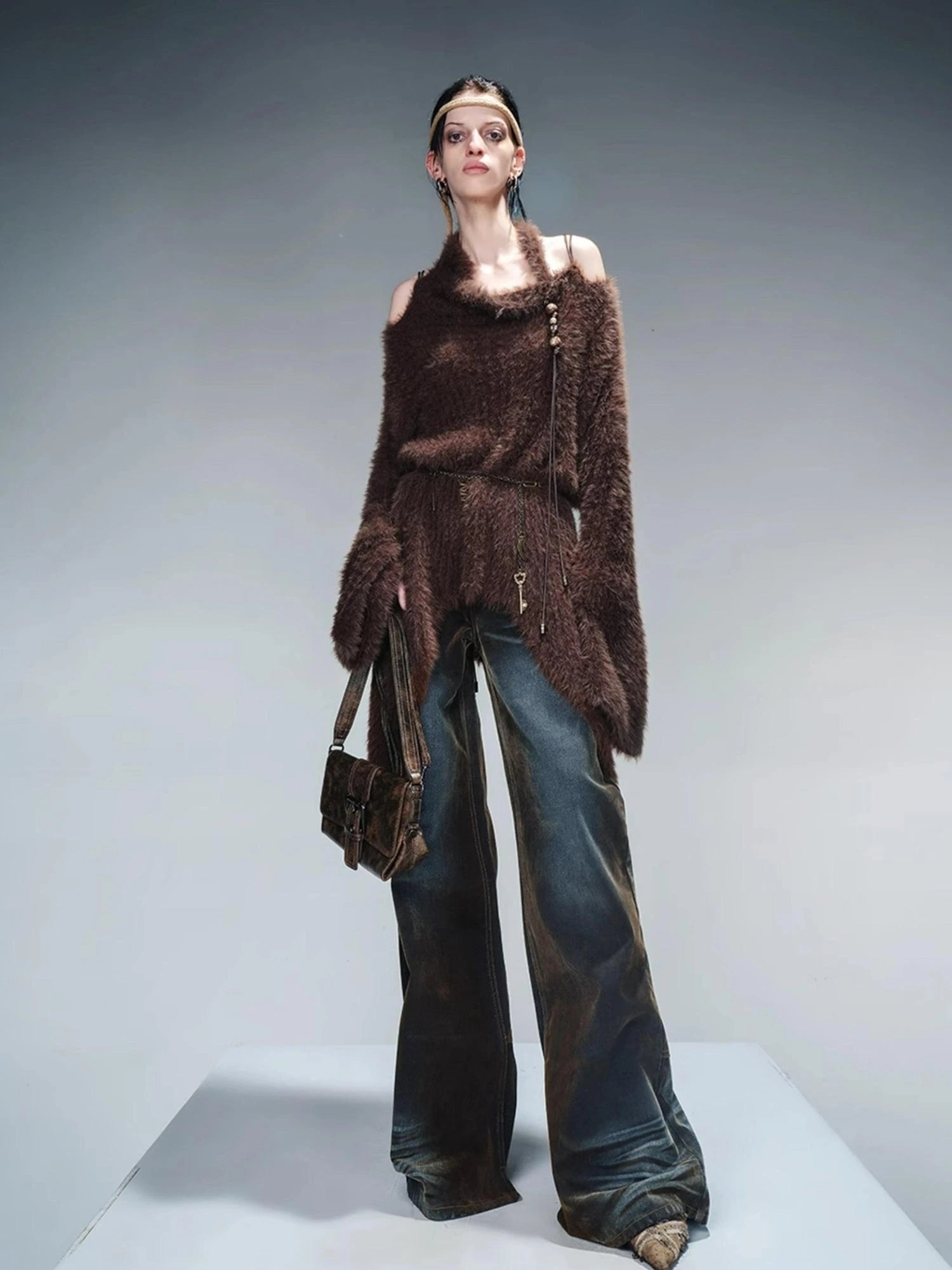Imitation Mink Fur Irregular Knit Sweater