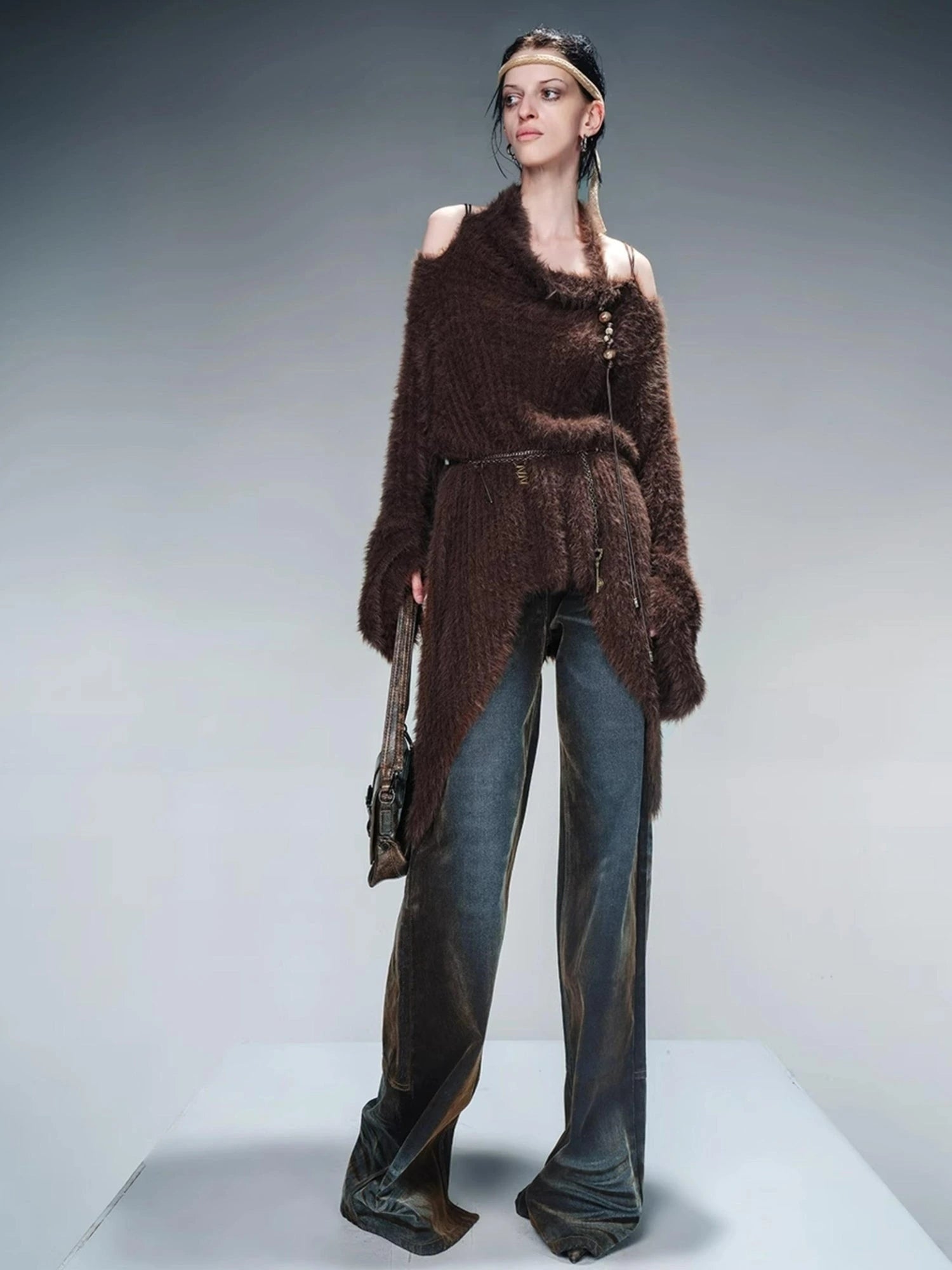 Imitation Mink Fur Irregular Knit Sweater