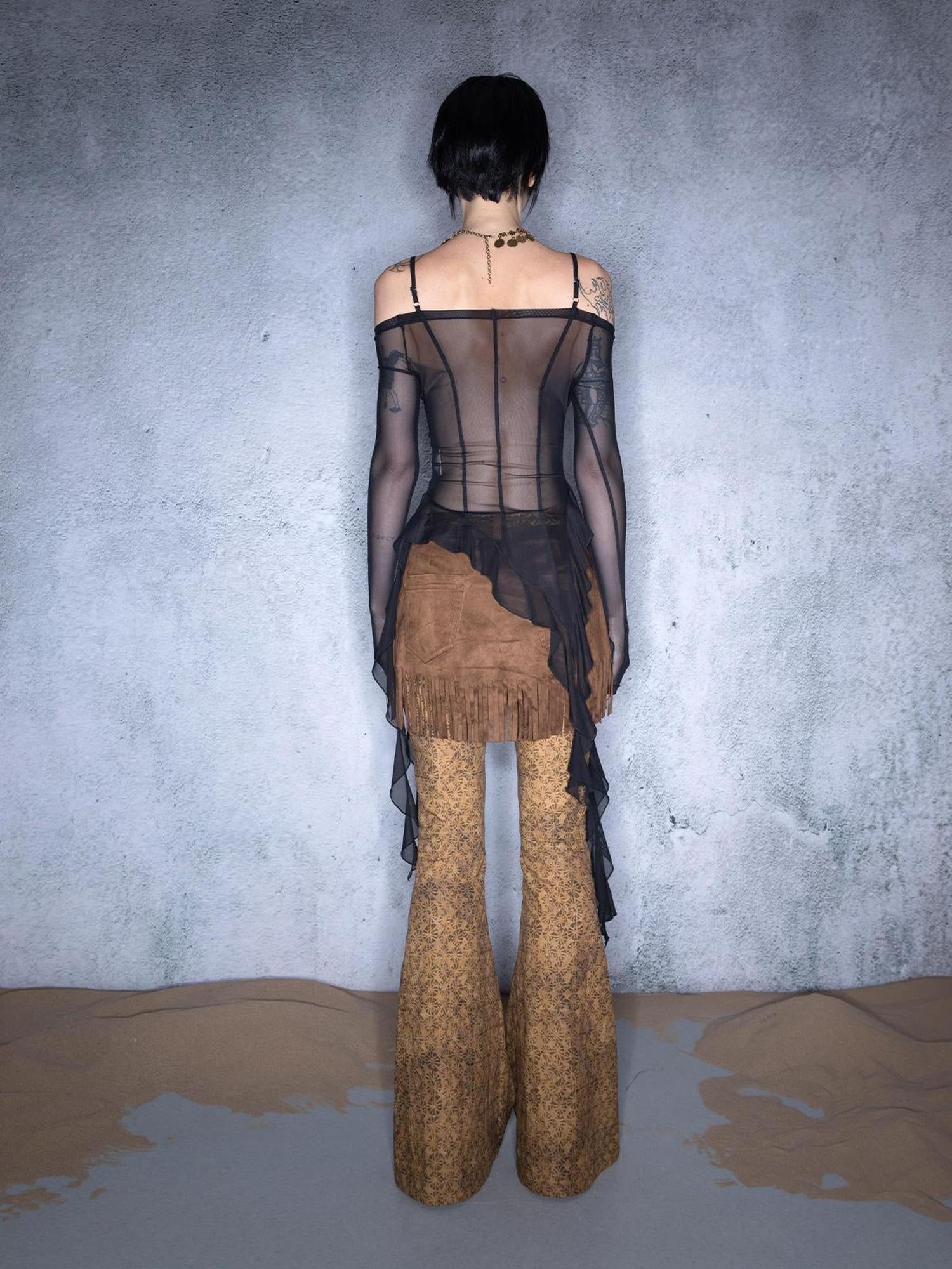 UpdateNN NORTH NODE Irregular Hem Sheer Mesh Camisole With Ruffle Detailing