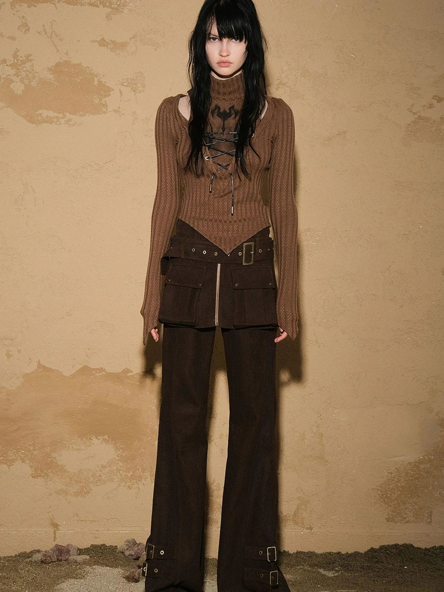 Irregular Knit Sweater 2024 Ss V-neck T-shirt Long Sleeve