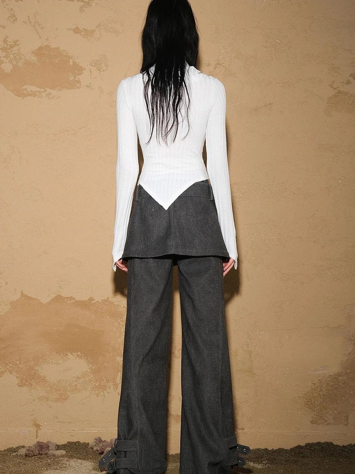 Irregular Knit Sweater 2024 Ss V-neck T-shirt Long Sleeve