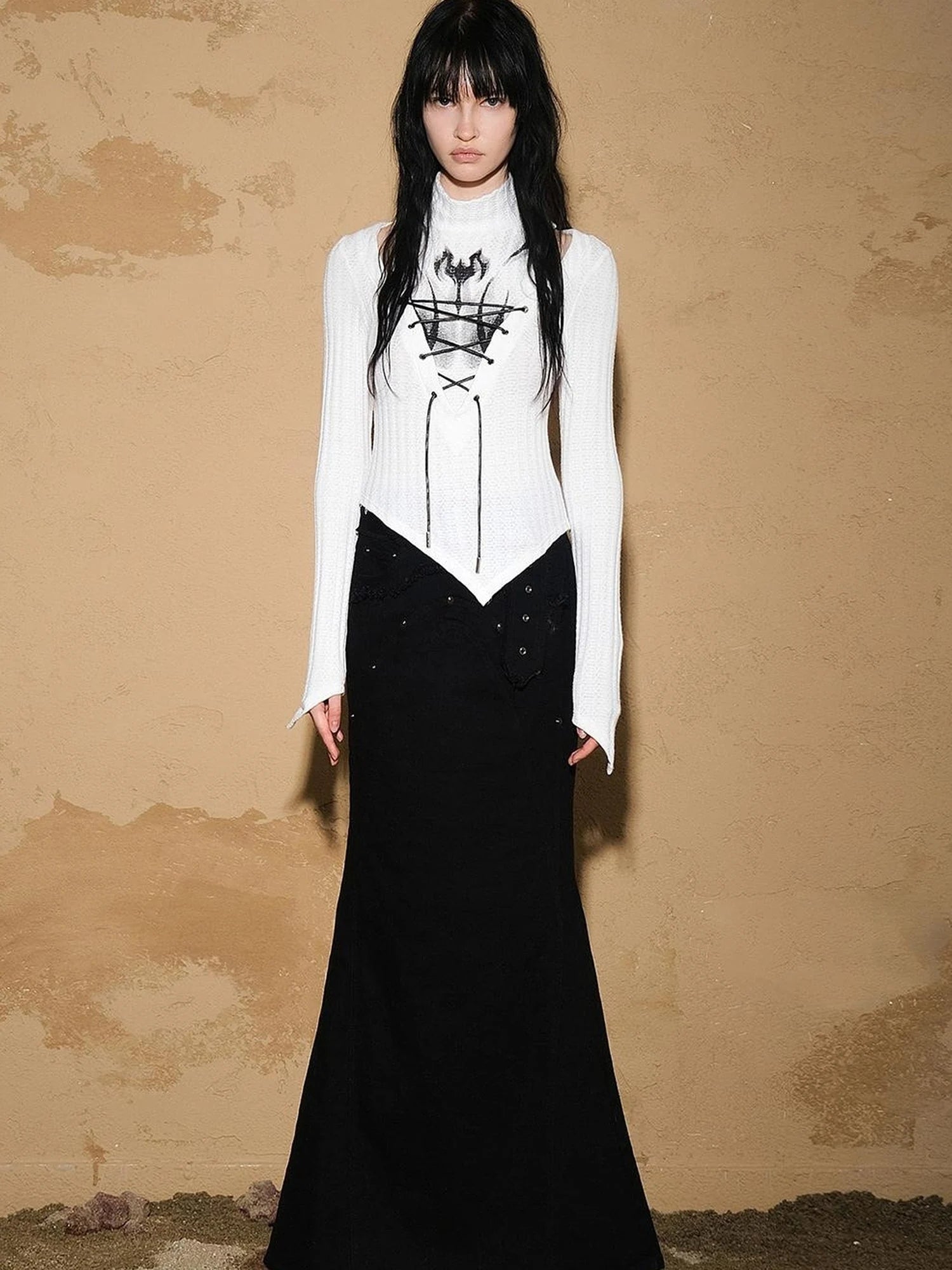 Irregular Knit Sweater 2024 Ss V-neck T-shirt Long Sleeve