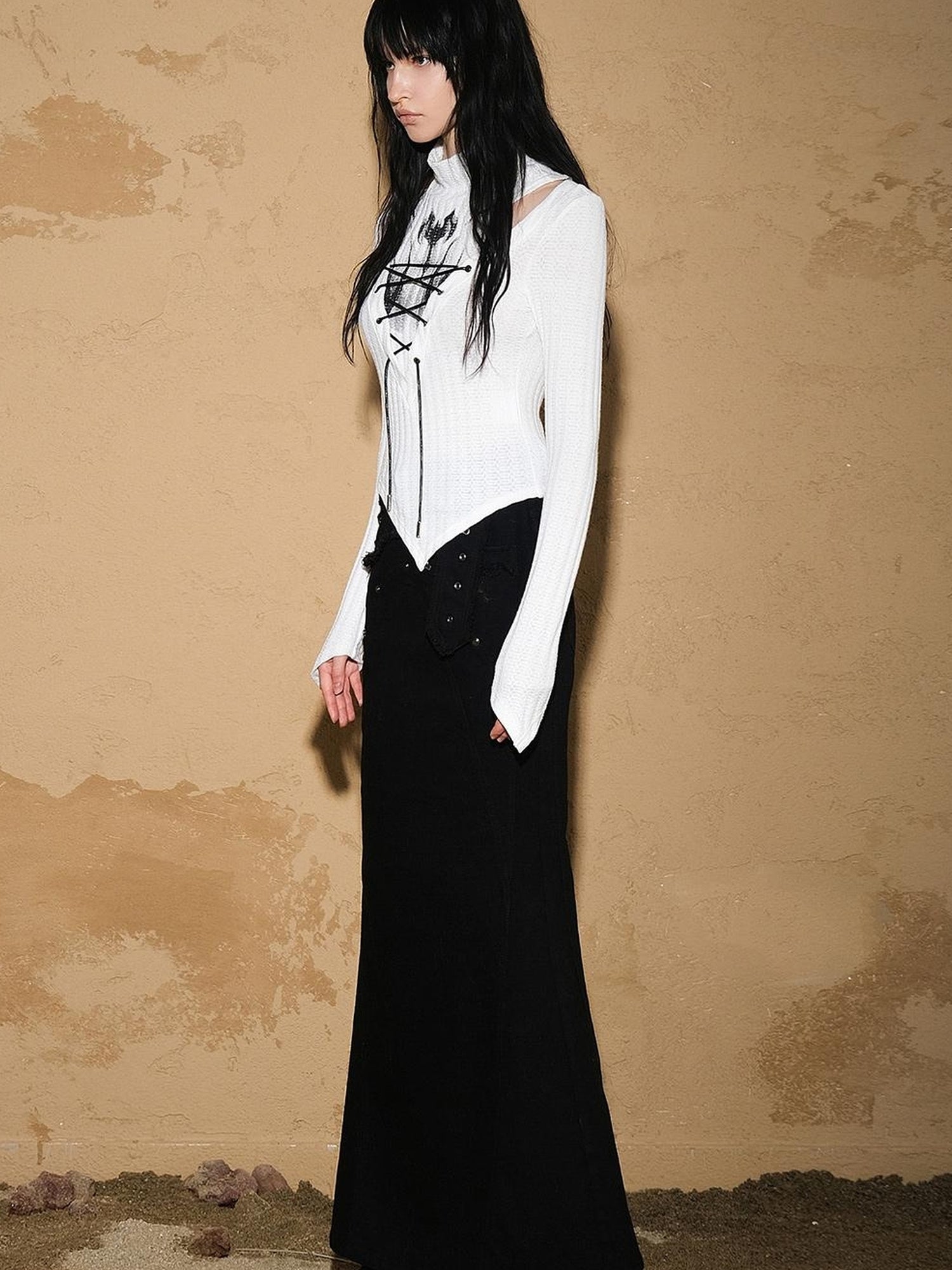 NN NORTH NODE Irregular Knit Sweater 2024 Ss V-neck T-shirt Long Sleeve